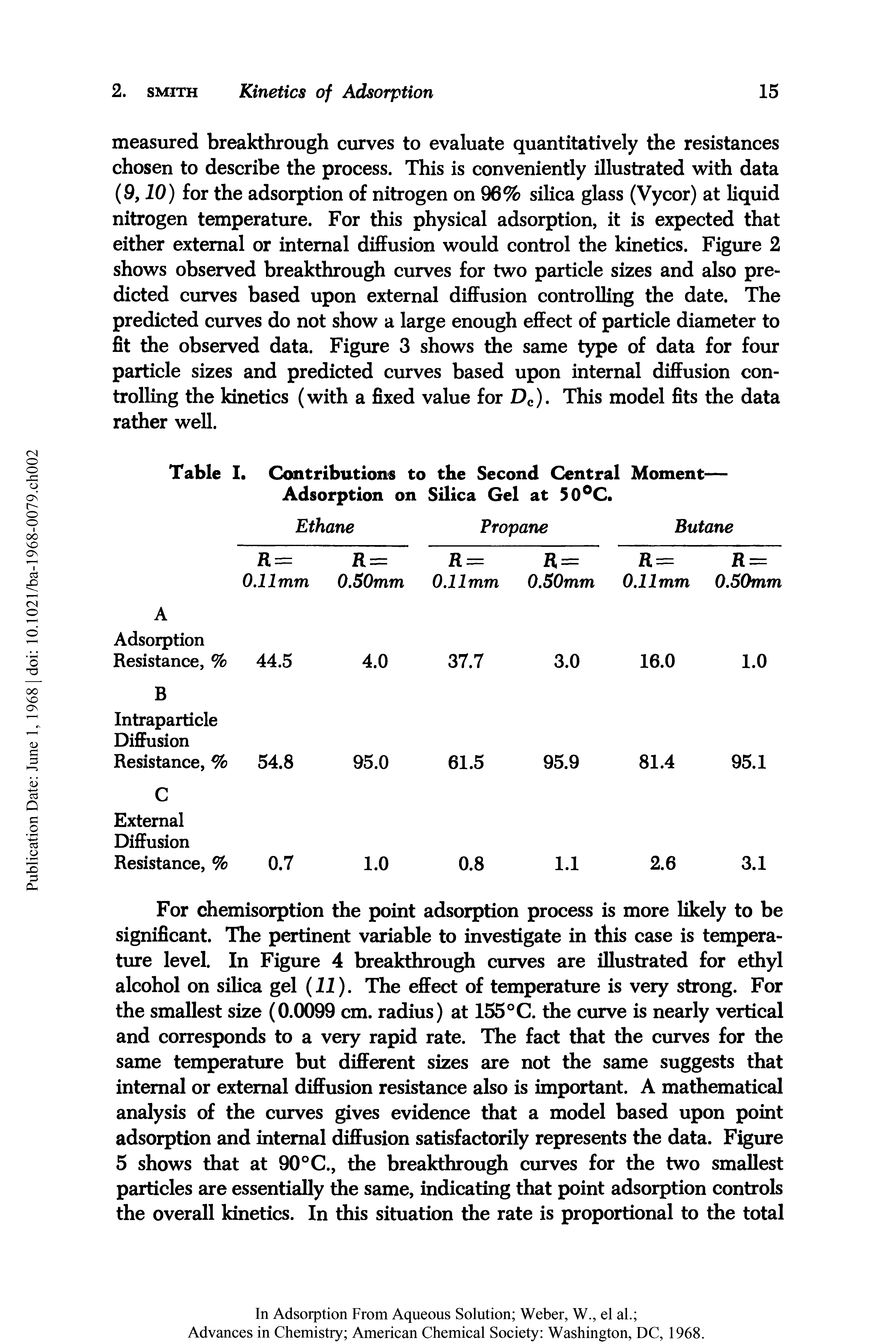 Table I. Contributions to the Second Central Moment— Adsorption on Silica Gel at 50°C.