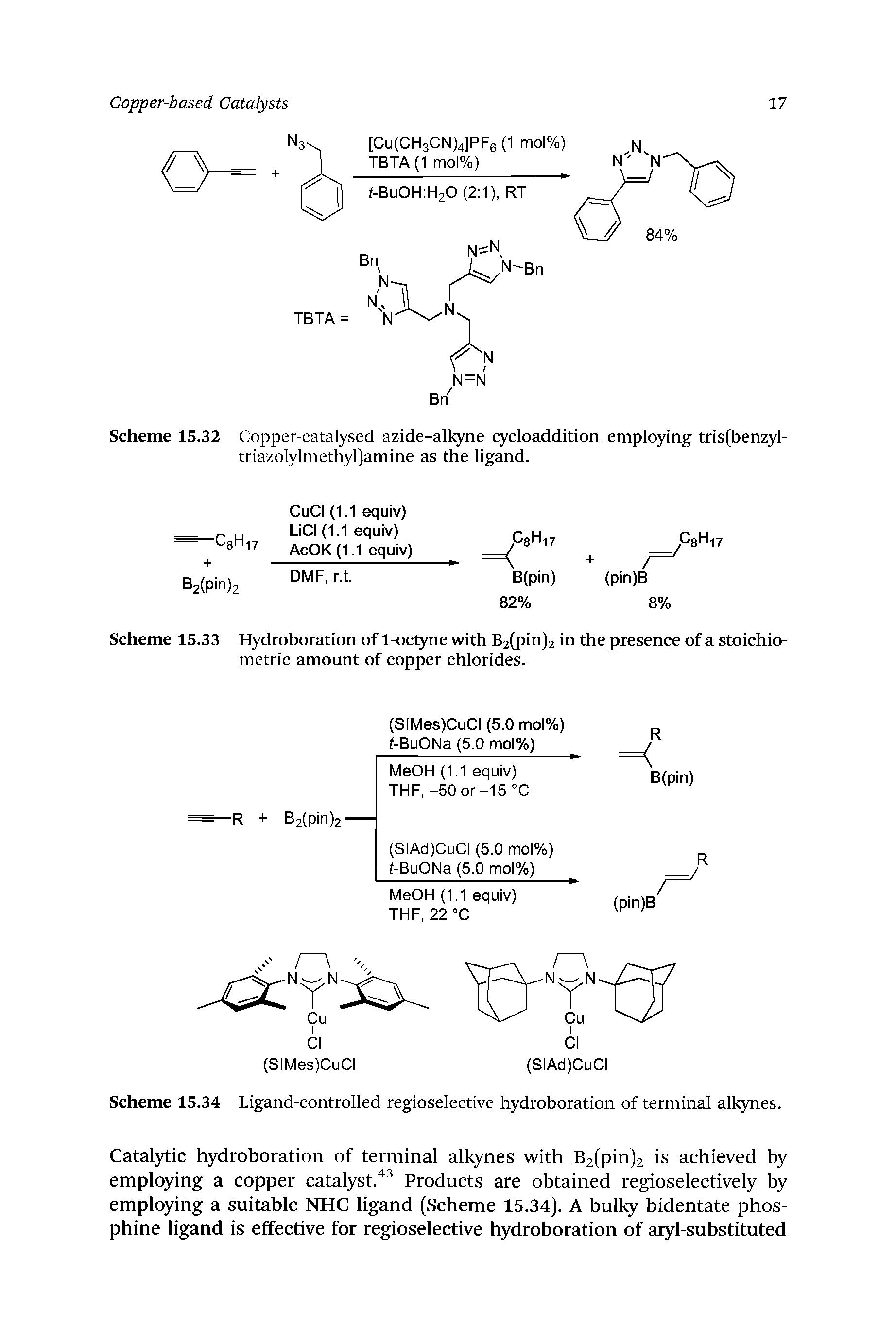 Scheme 15.33 Hydroboration of 1-octyne with B2(pin)2 in the presence of a stoichiometric amount of copper chlorides.