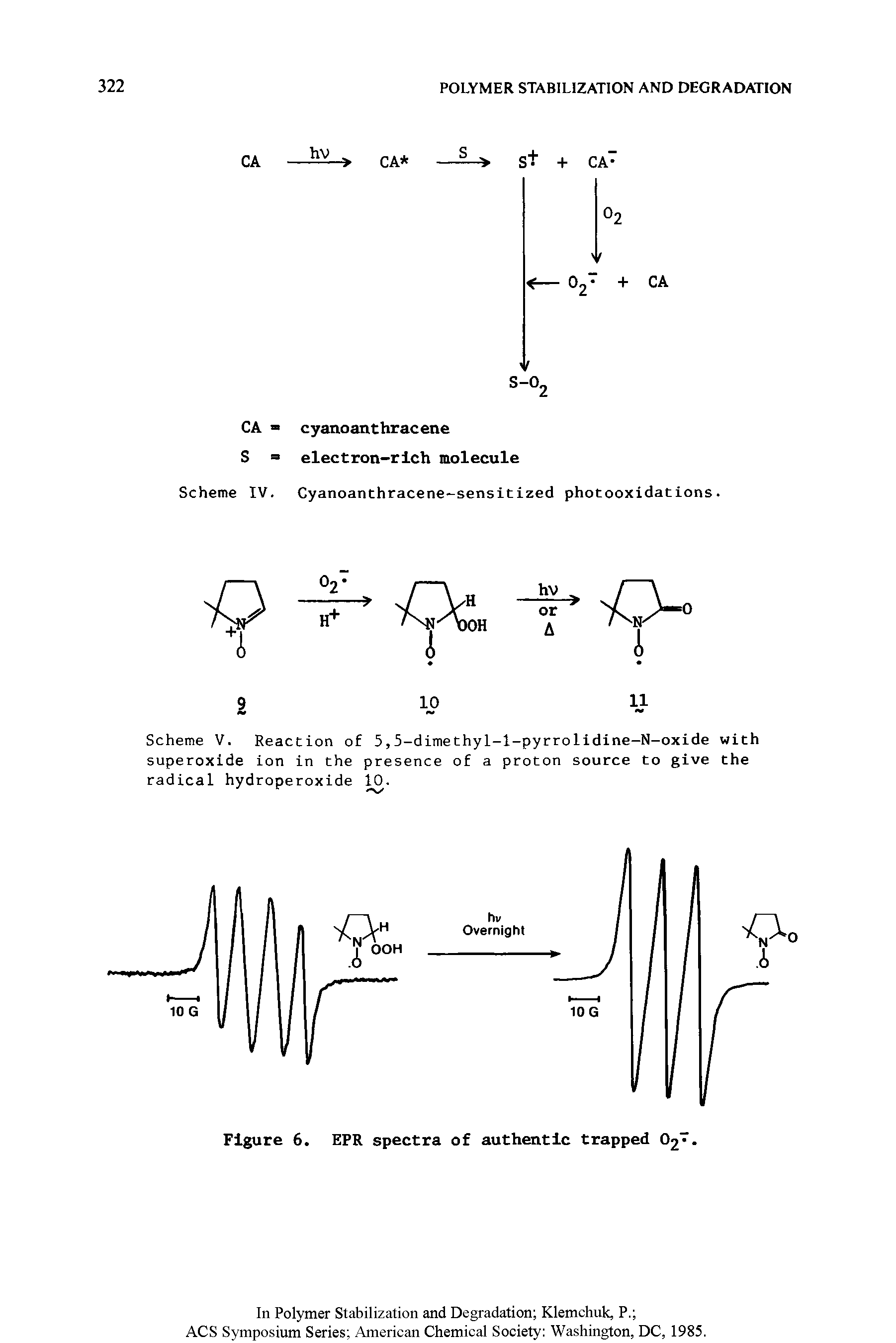 Scheme V. Reaction of 5,5-dimethyl-l-pyrrolidine-N-oxide superoxide ion in the presence of a proton source to give radical hydroperoxide 10. ...