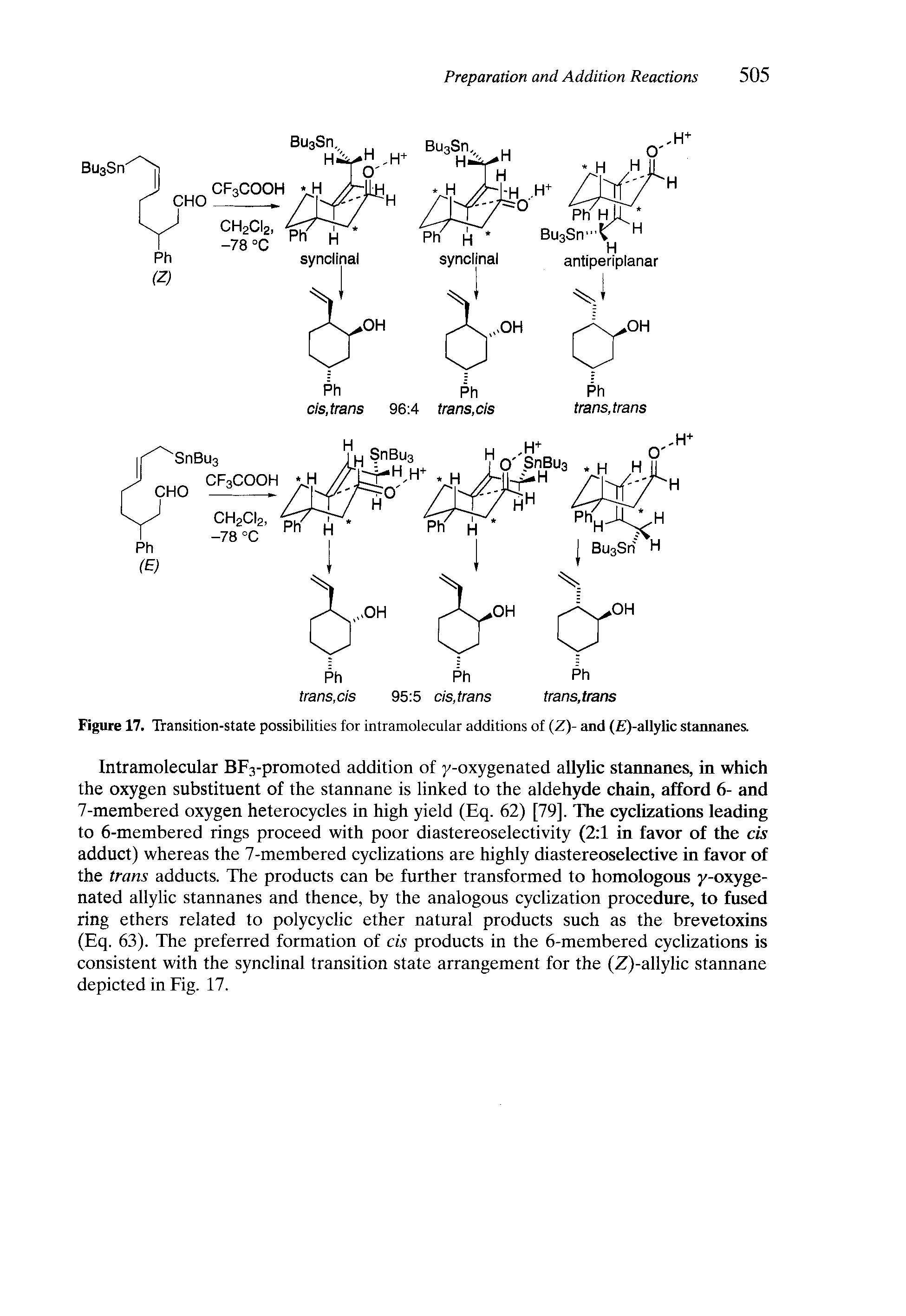 Figure 17. Transition-state possibilities for intramolecular additions of (Z)- and ( )-allylic stannanes.