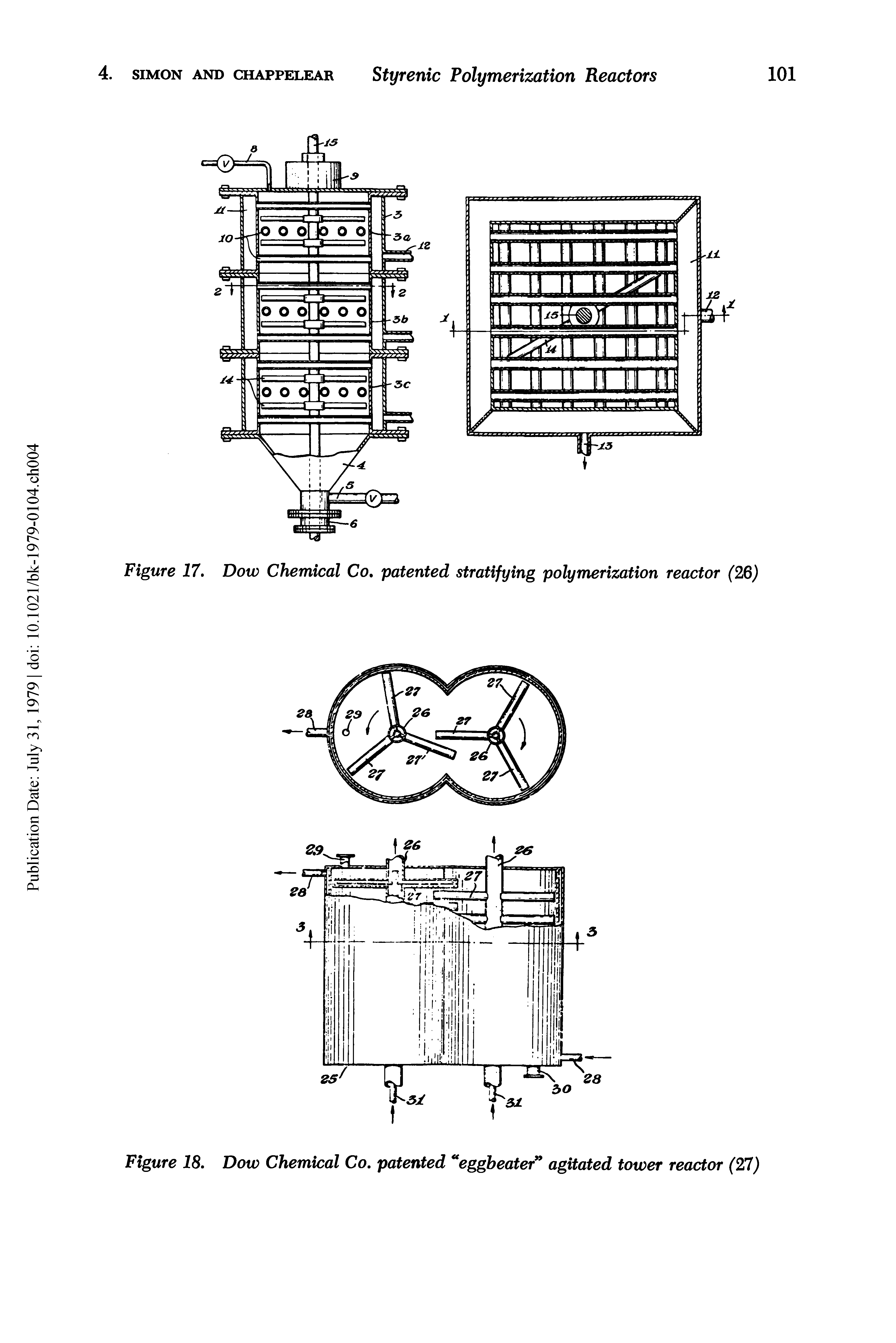 Figure 18, Dow Chemical Co, patented eggbeater " agitated tower reactor (27)...