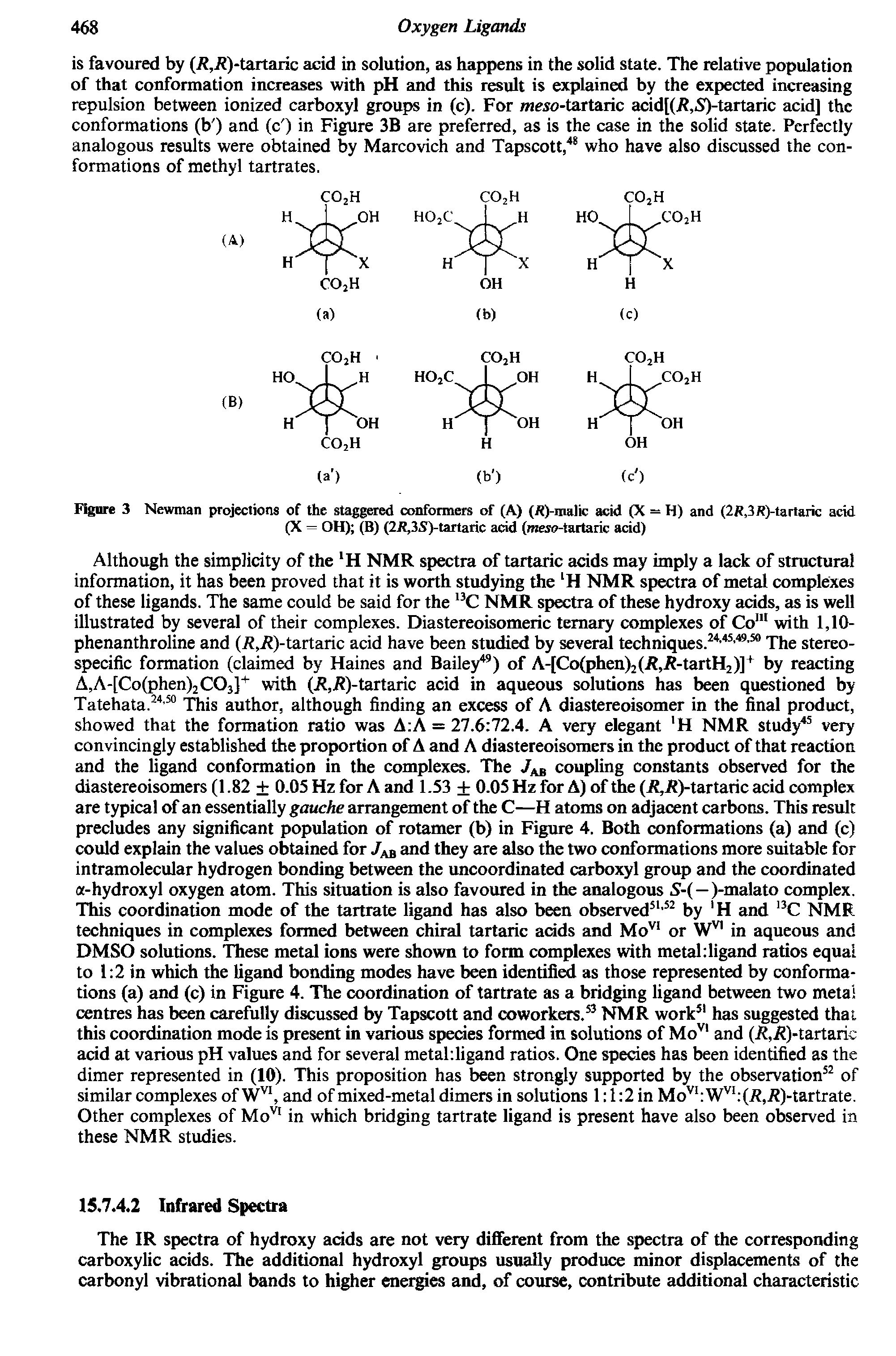 Figure 3 Newman projections of the staggered conformers of (A) (ft)-malic acid (X = H) and (2R,3R)-tartaric acid...