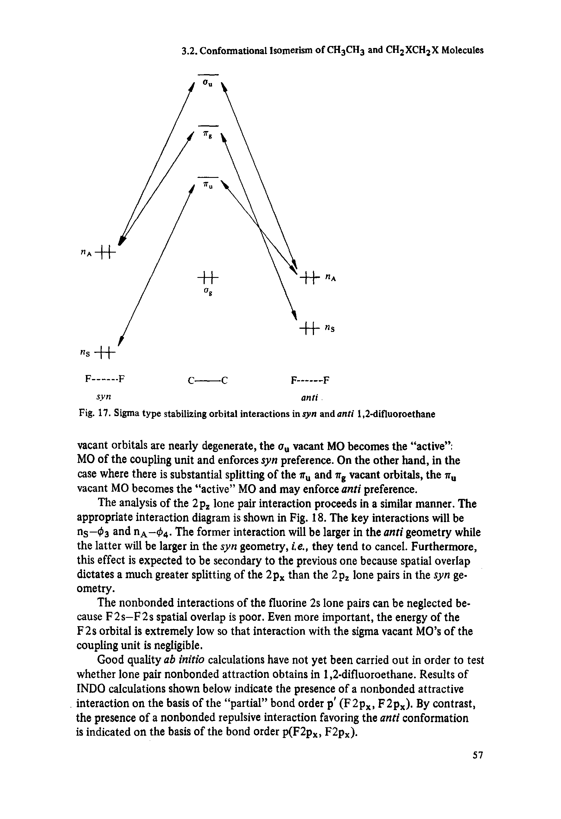 Fig. 17. Sigma type stabilizing orbital interactions in syn and anti 1,2-difluoroethane...