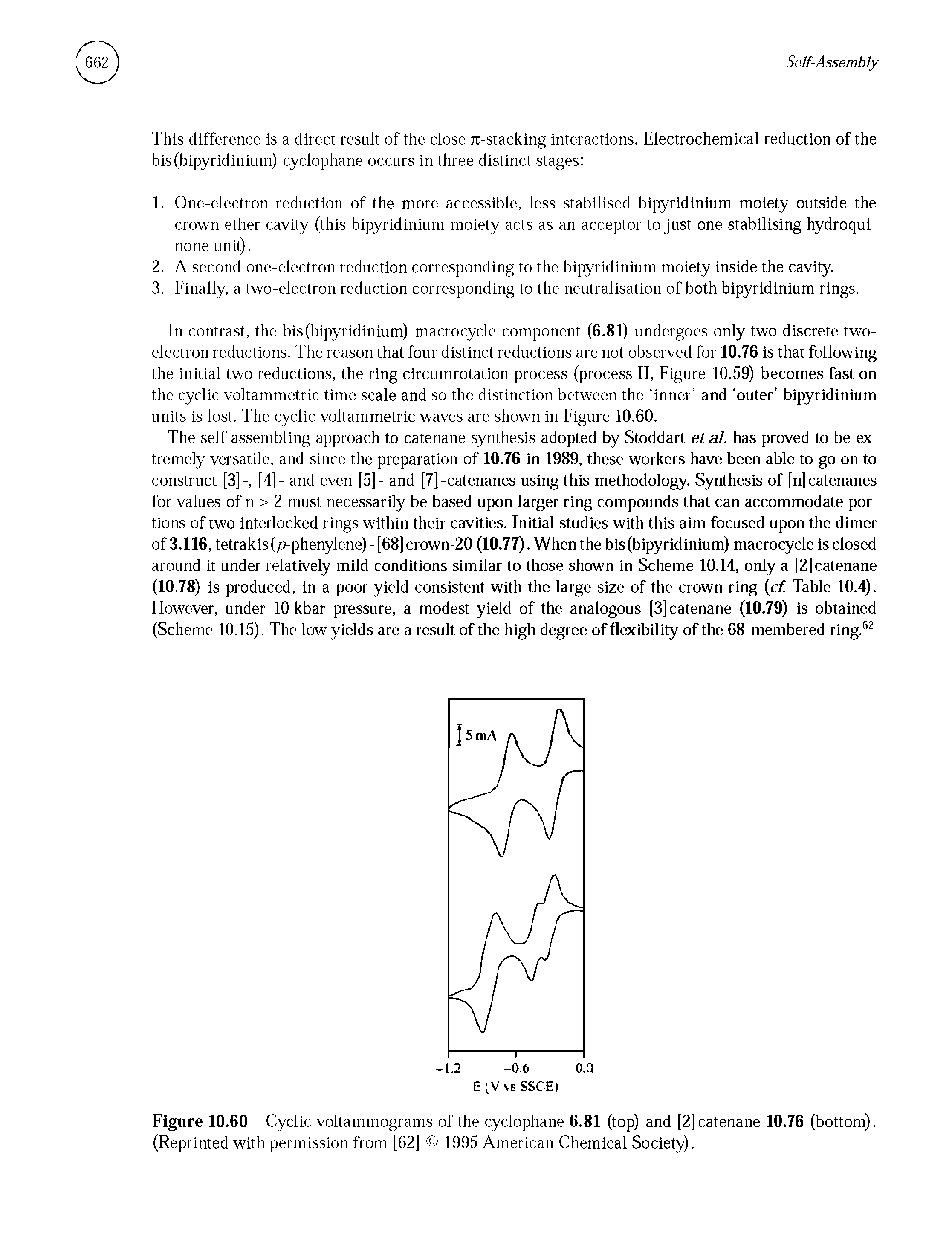 Figure 10.60 Cyclic voltammograms of the cyclophane 6.81 (top) and [2] catenane 10.76 (bottom). (Reprinted with permission from [62] 1995 American Chemical Society).