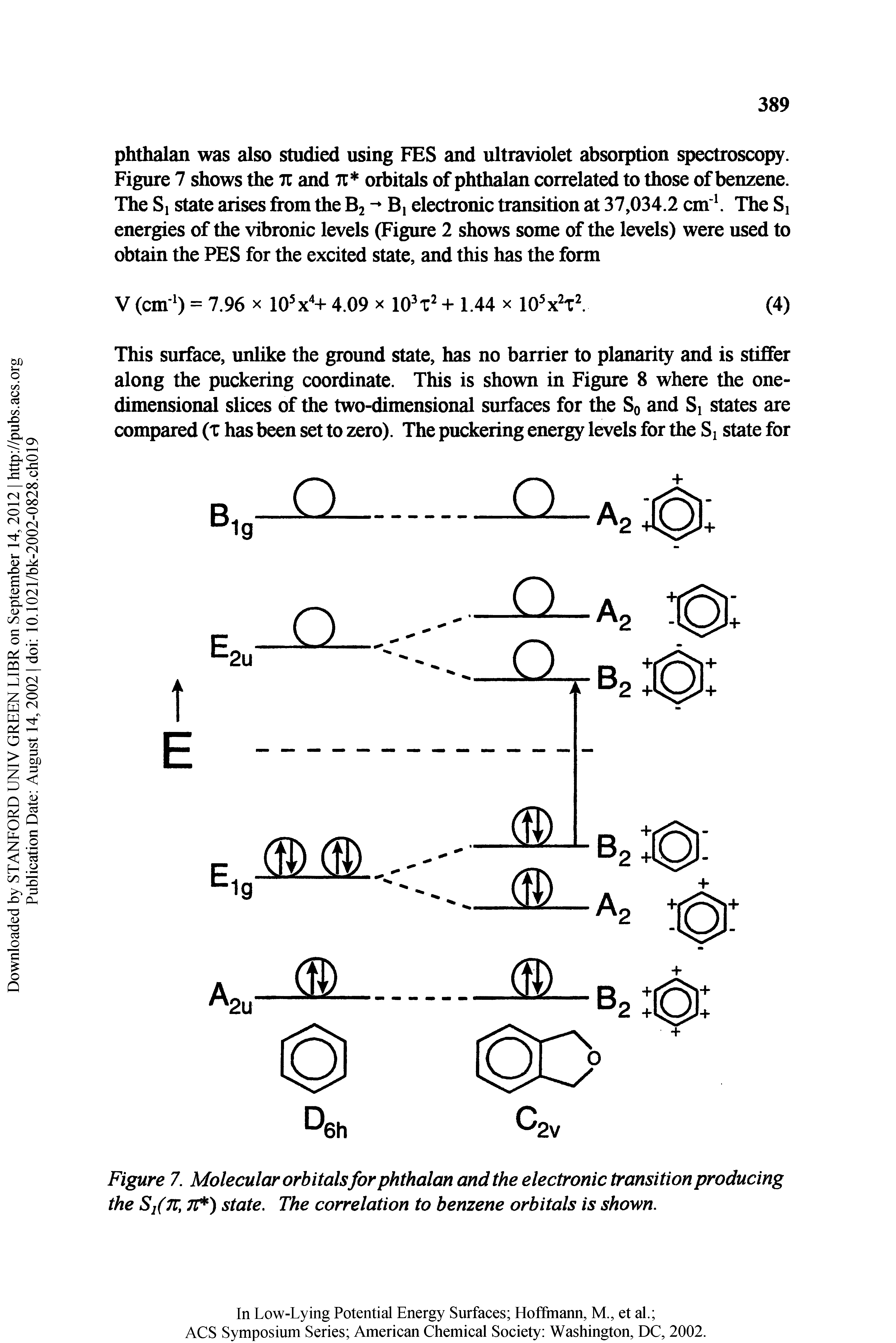 Figure 7. Molecular orbitals for phthalan and the electronic transition producing the Sj(K, 71 ) state. The correlation to benzene orbitals is shown.