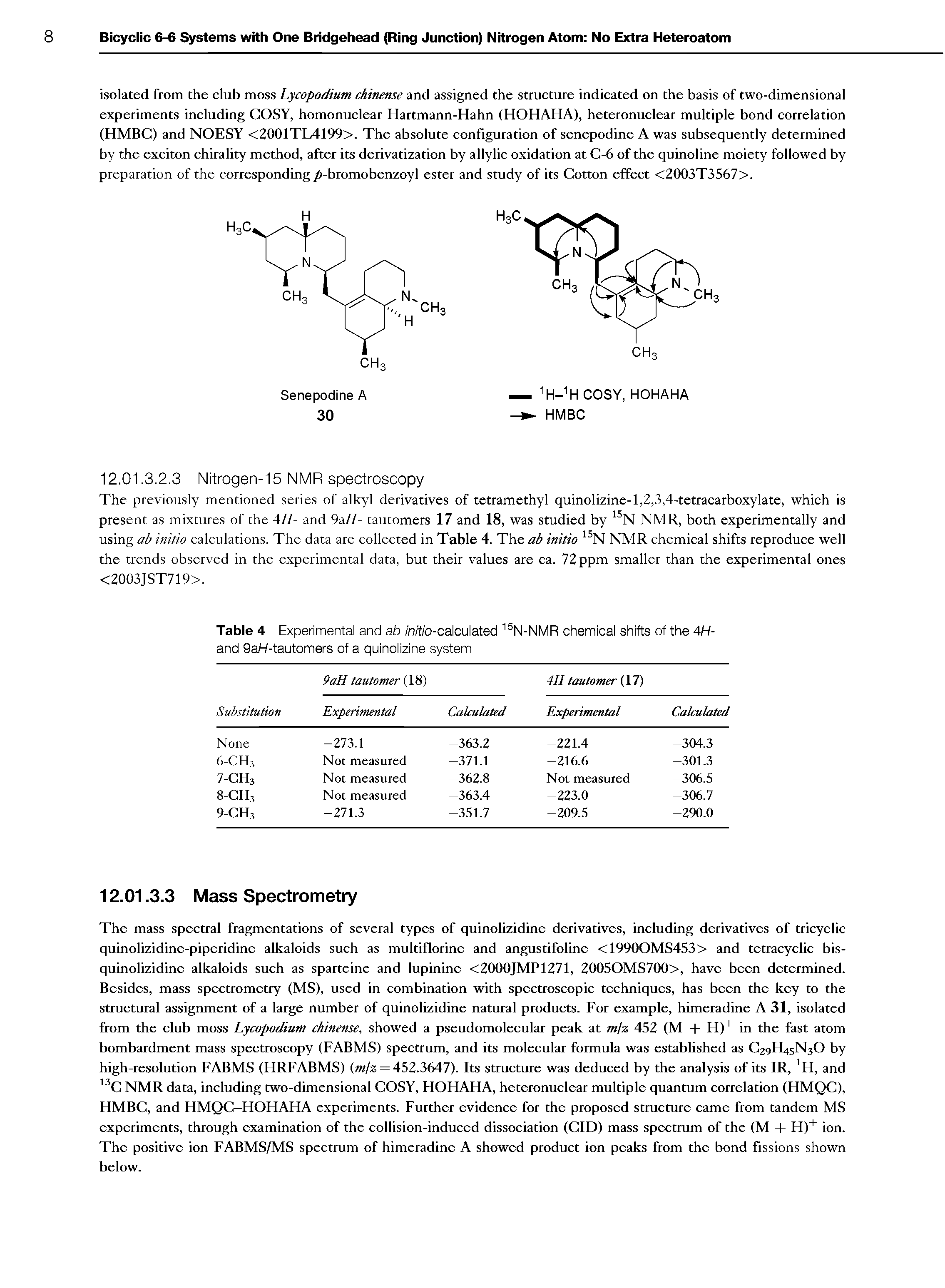 Table 4 Experimental and ab Zn/ffo-calculated 15N-NMR chemical shifts of the 4H-and 9aH-tautomers of a quinolizine system...