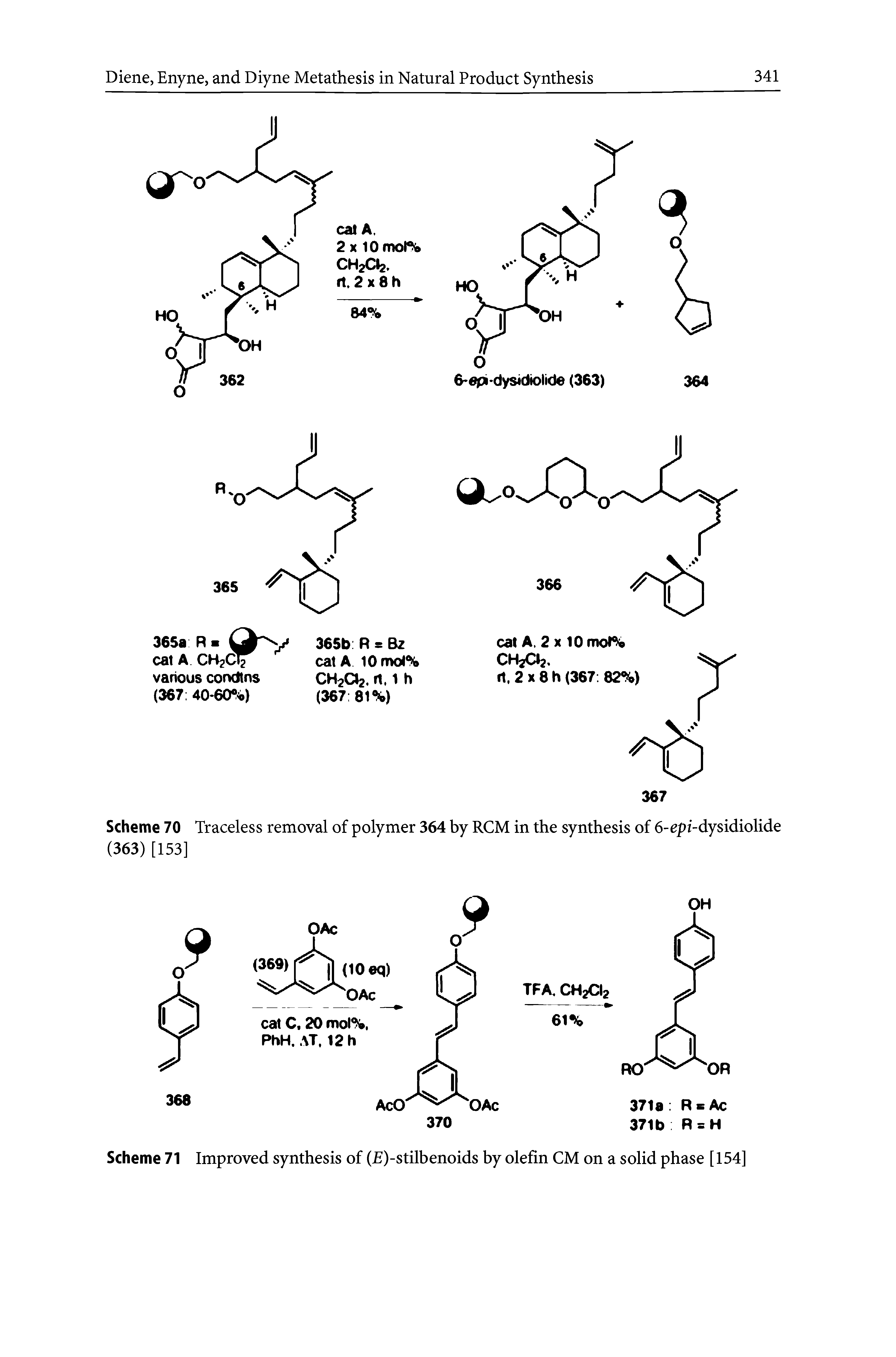 Scheme 71 Improved synthesis of (E)-stilbenoids by olefin CM on a solid phase [154]...