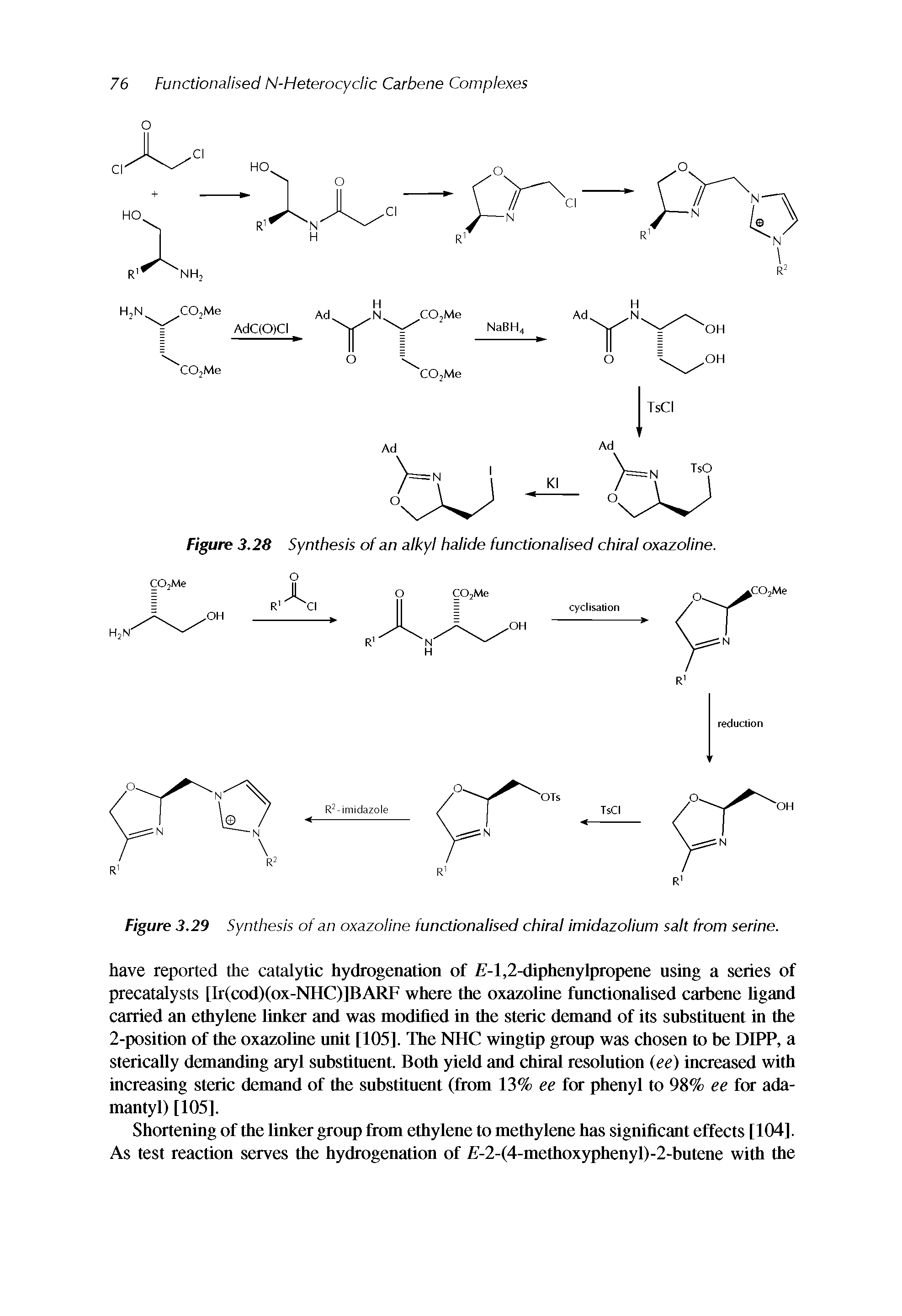 Figure 3.29 Synthesis of an oxazoline functionalised chiral imidazolium salt from serine.