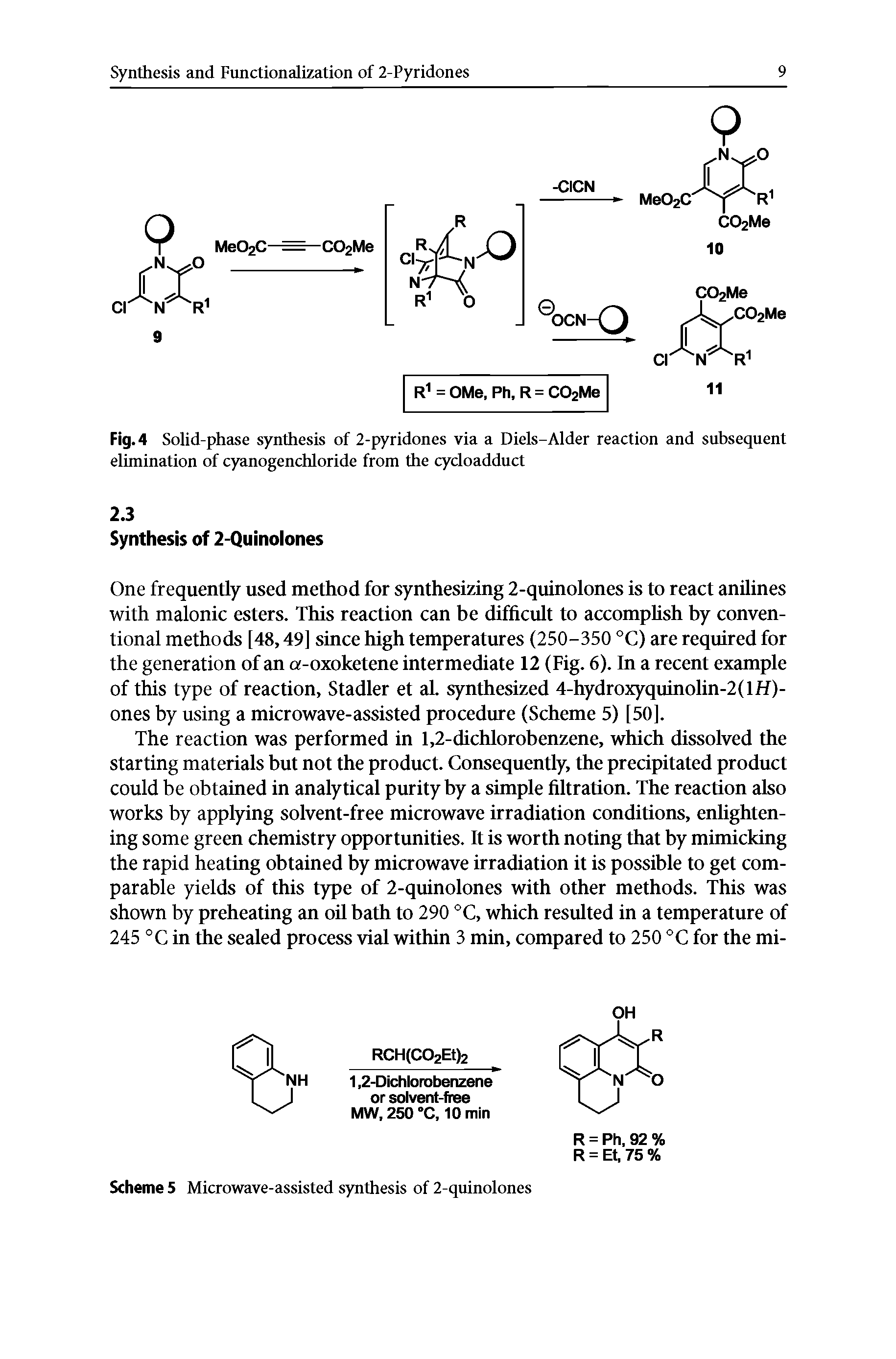 Fig. 4 Solid-phase synthesis of 2-pyridones via a Diels-Alder reaction and subsequent elimination of cyanogenchloride from the cycloadduct...