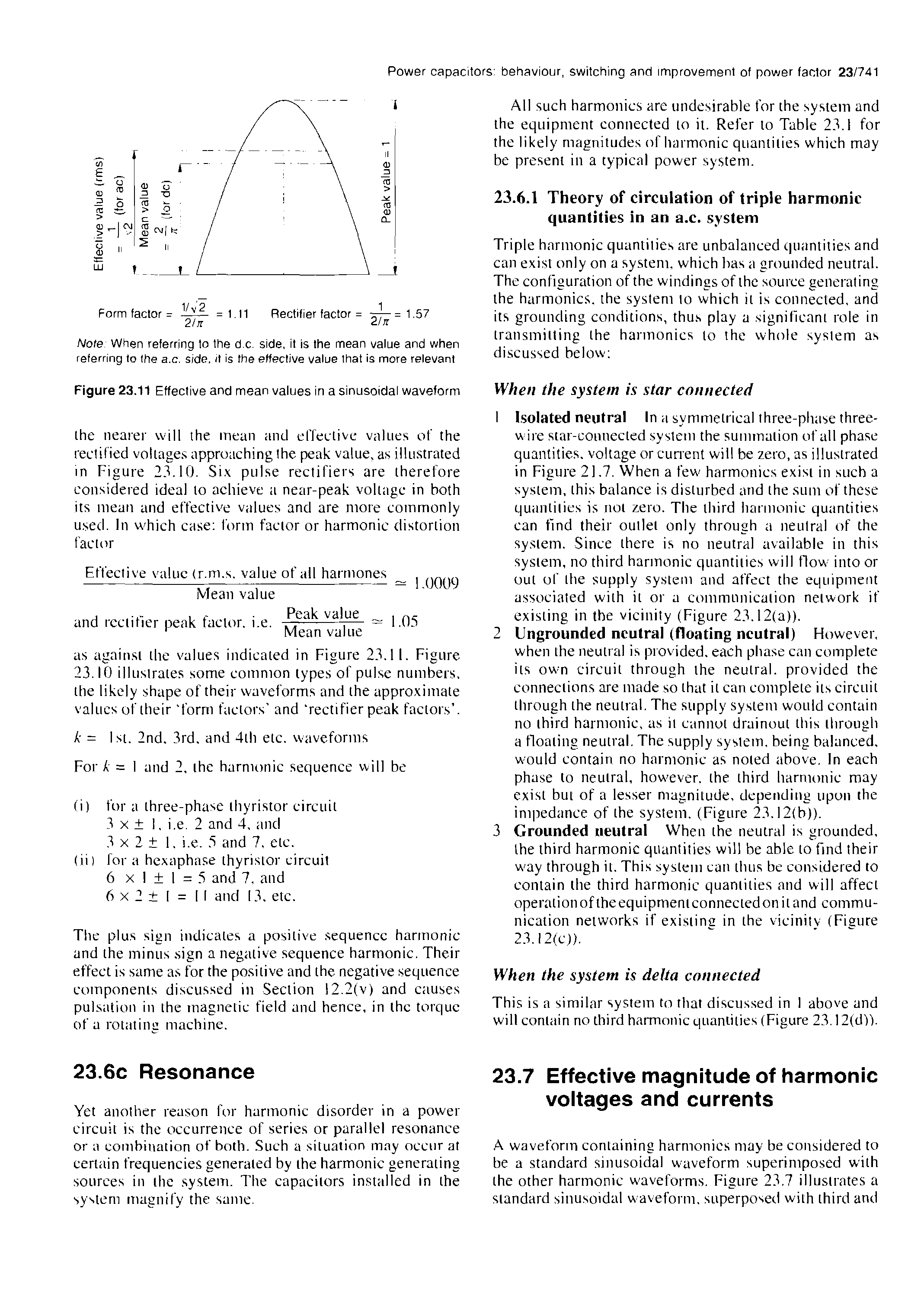 Figure 23.11 Effective and mean values in a sinusoidal waveform When the system is star connected...