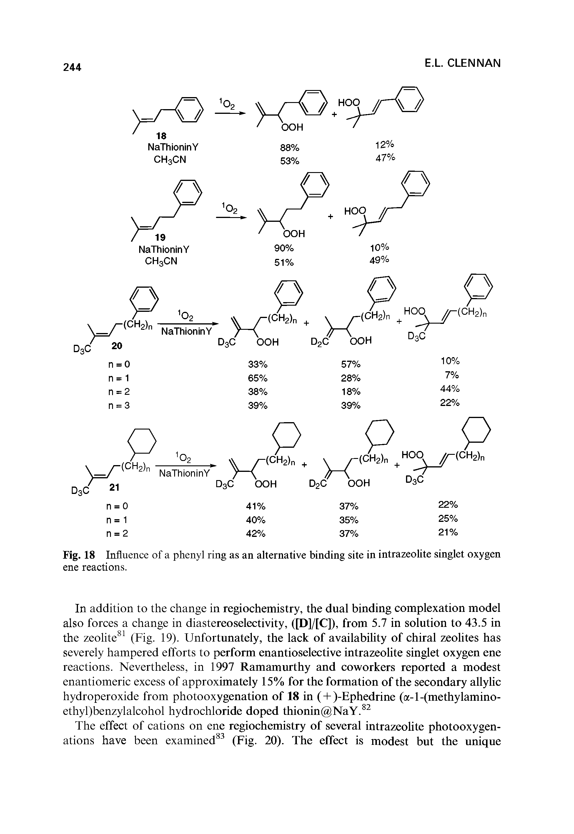 Fig. 18 Influence of a phenyl ring as an alternative binding site in intrazeolite singlet oxygen ene reactions.