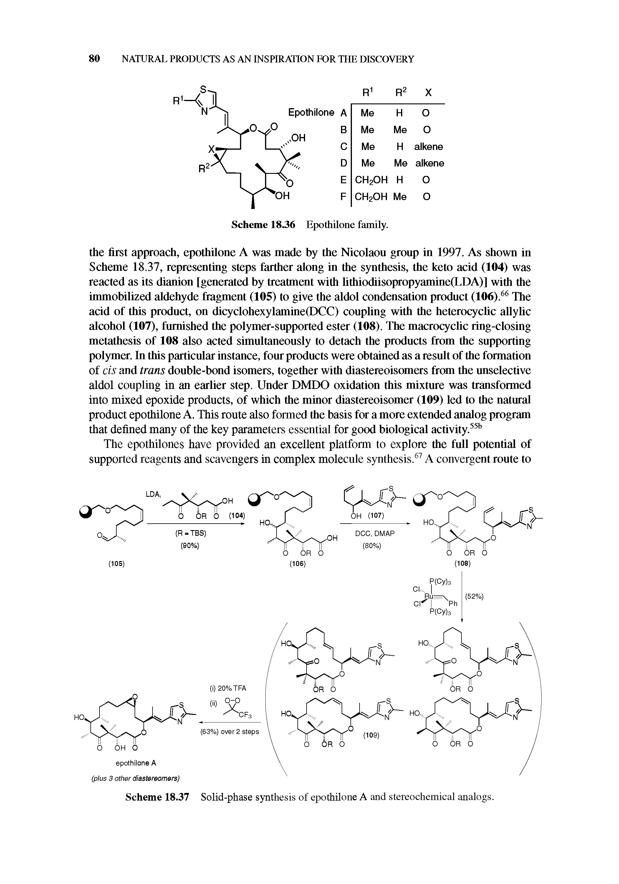 Scheme 18.37 Solid-phase synthesis of epothilone A and stereochemical analogs.
