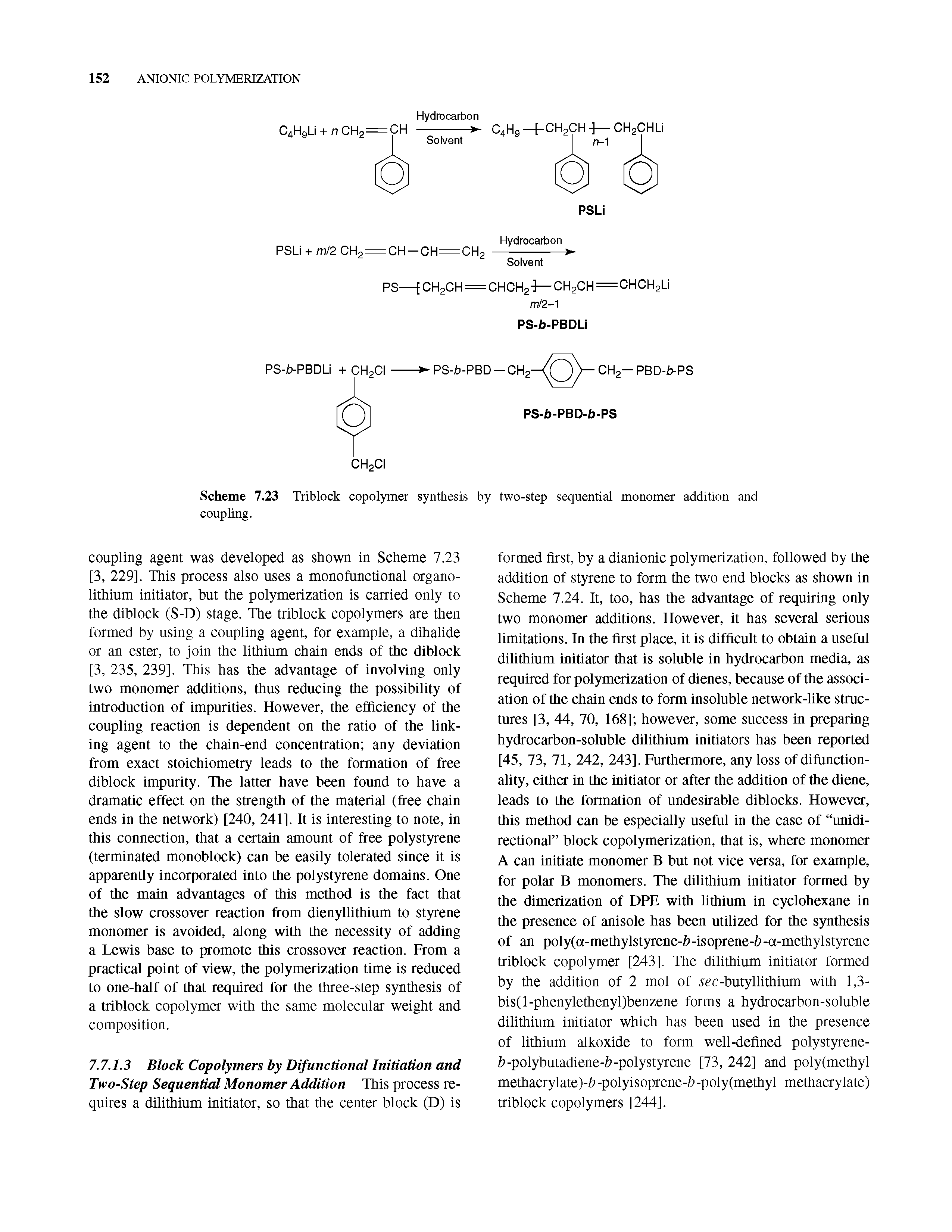 Scheme 7.23 Triblock copolymer synthesis by two-step sequential monomer addition and coupling.