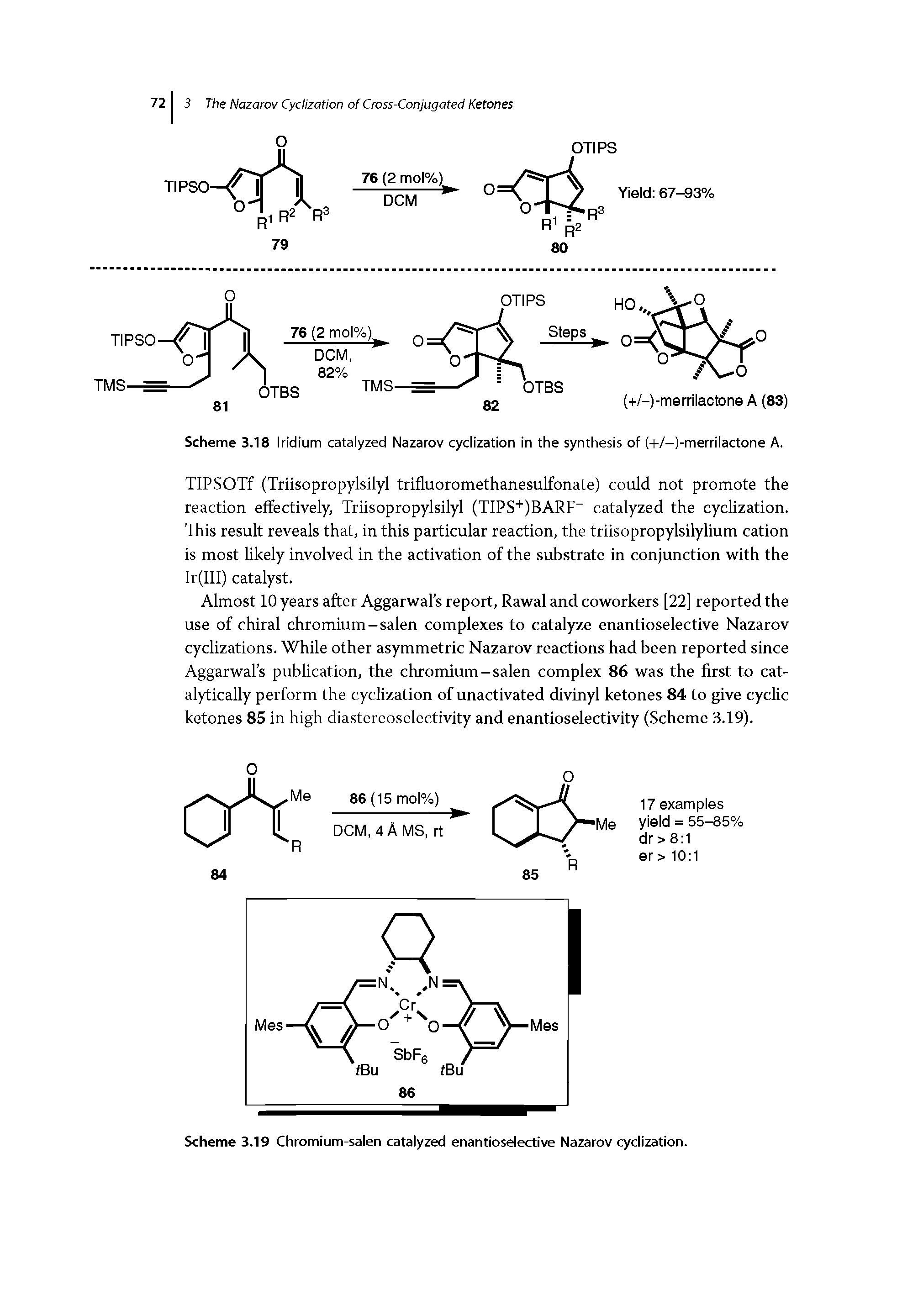 Scheme 3.18 Iridium catalyzed Nazarov cydization in the synthesis of (+/-)-merrilactone A.