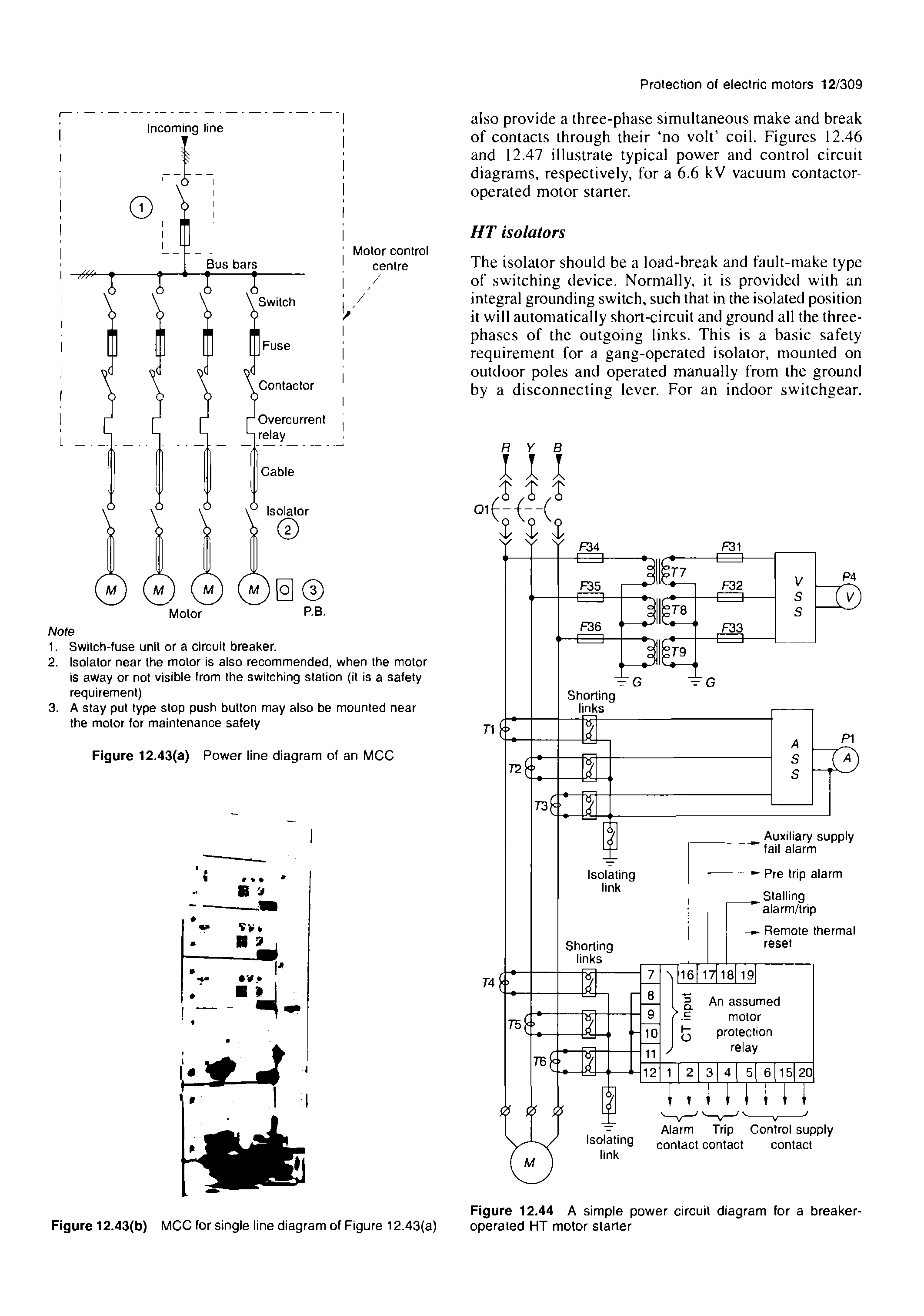 Figure 12.44 A simple power circuit diagram for a breaker-operated HT motor starter...