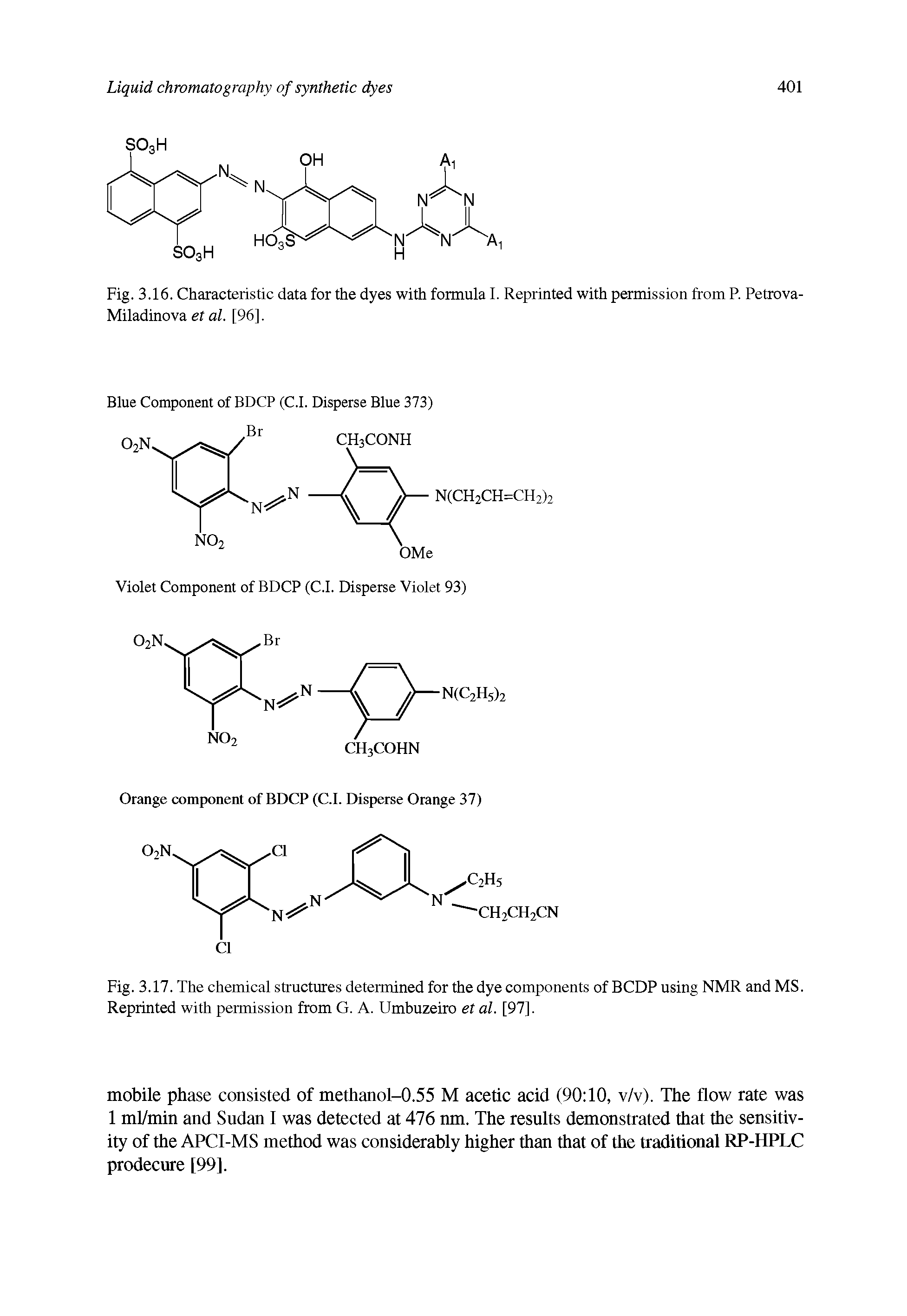 Fig. 3.17. The chemical structures determined for the dye components of BCDP using NMR and MS. Reprinted with permission from G. A. Umbuzeiro et al. [97).