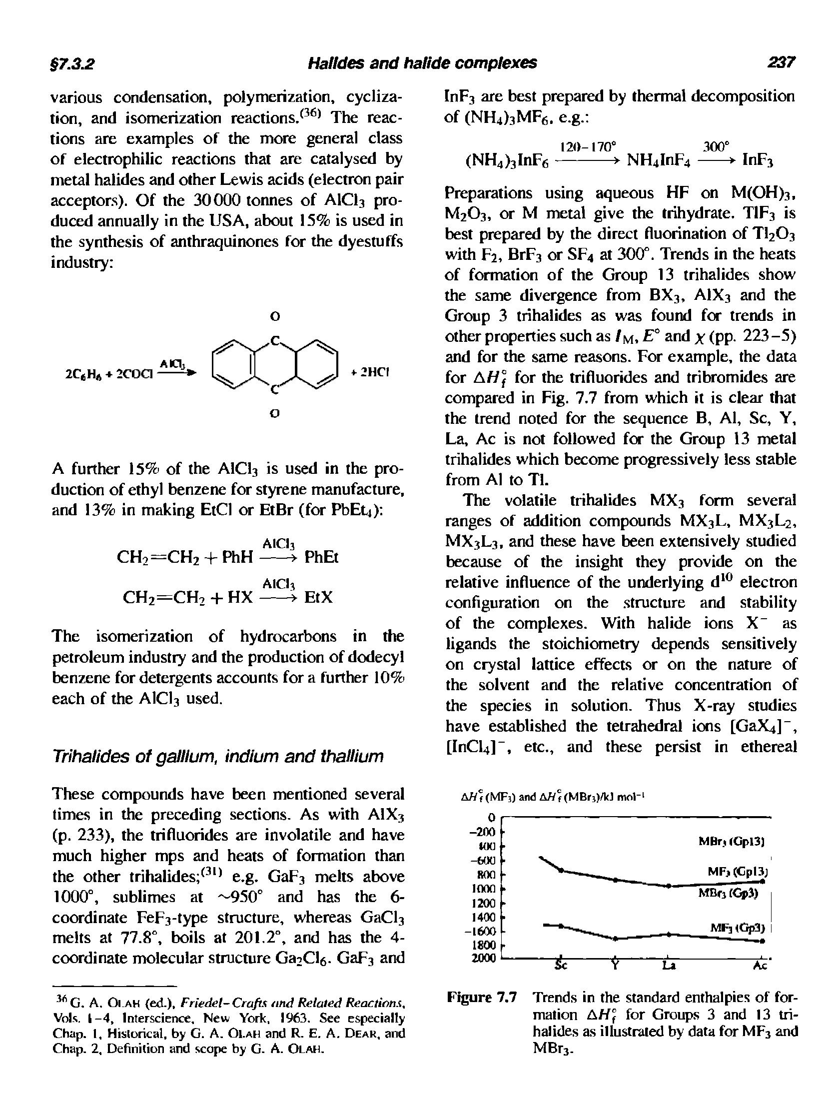 Figure 7.7 Trends in the standard enthalpies of formation AH] for Groups 3 and 13 trihalides as illustrated by data for MF3 and MBrj.