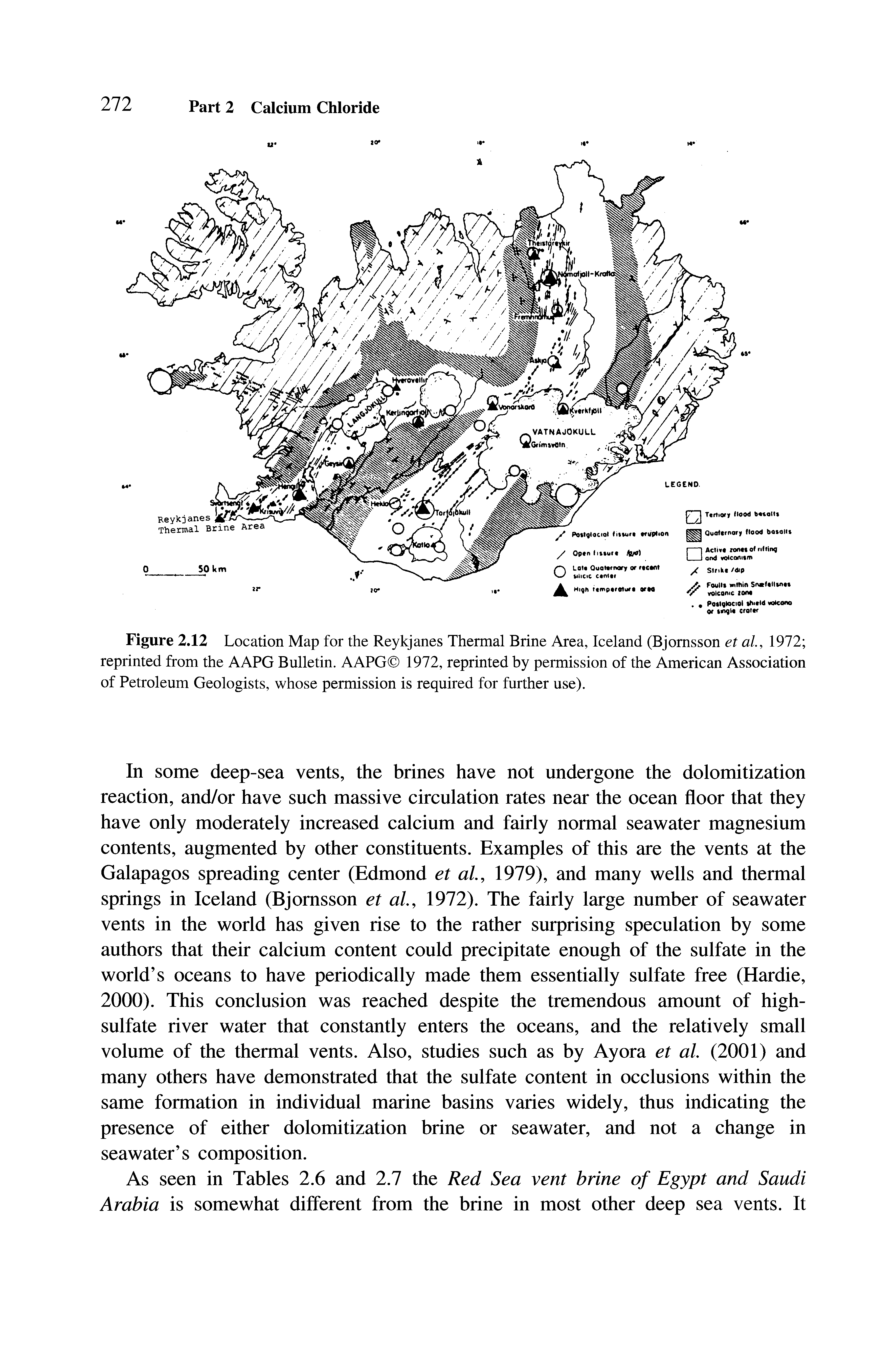 Figure 2.12 Location Map for the Reykjanes Thermal Brine Area, Iceland (Bjomsson et al, 1972 reprinted from the AAPG Bulletin. AAPG 1972, reprinted by permission of the American Association of Petroleum Geologists, whose permission is required for further use).