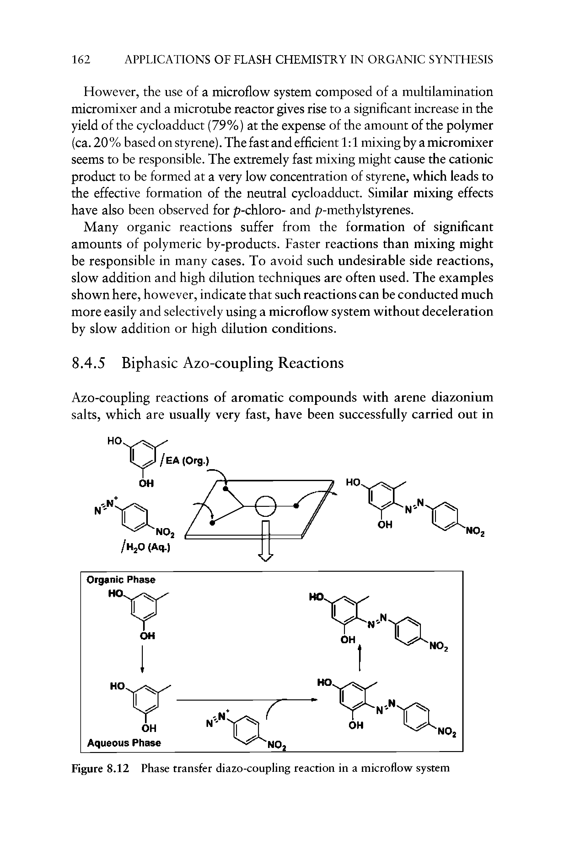 Figure 8.12 Phase transfer diazo-coupling reaction in a microflow system...