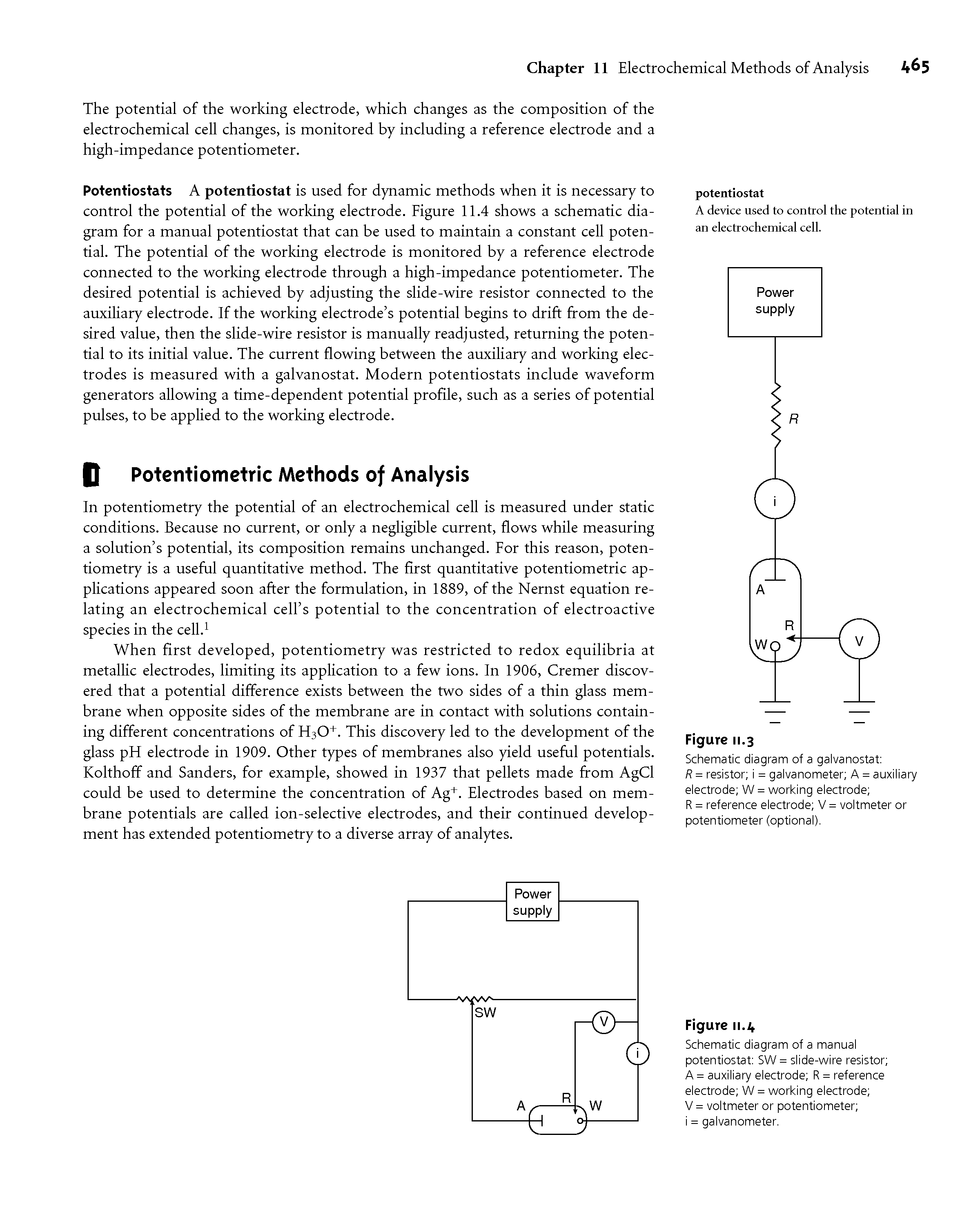 Schematic diagram of a manuai potentiostat SW = siide-wire resistor A = auxiiiary eiectrode R = reference eiectrode W = working eiectrode ...