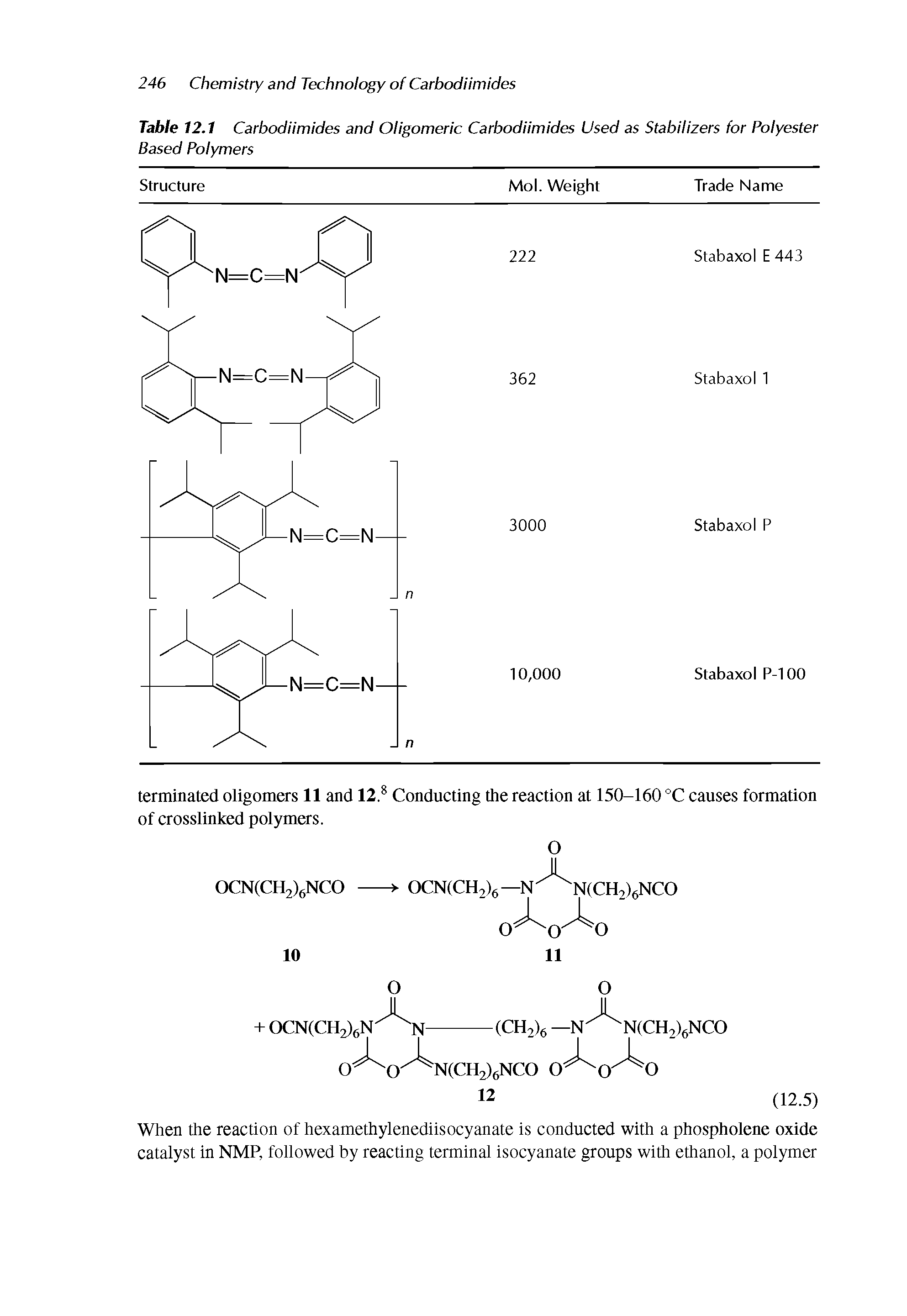 Table 12.1 Carbodiimides and Oligomeric Carbodiimides Used as Stabilizers for Polyester Based Polymers...