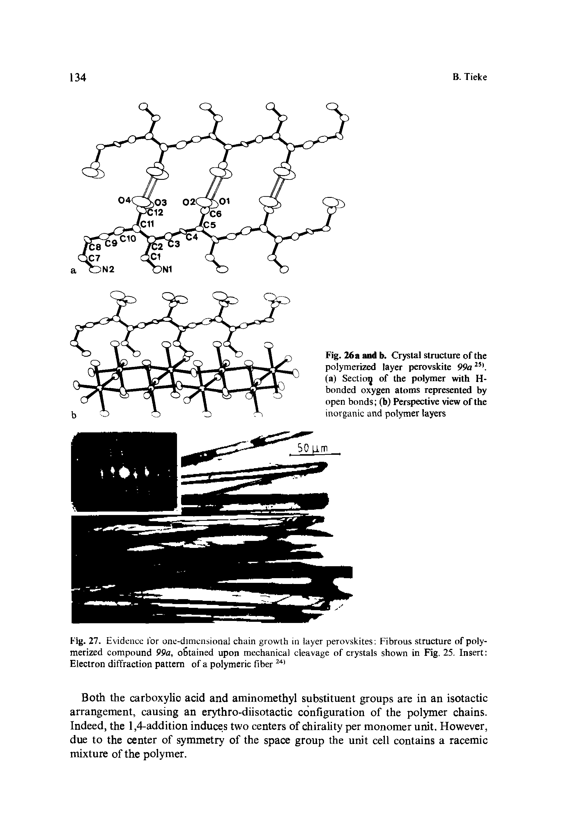 Fig. 27. Evidence for one-dimcnsional chain growth in layer perovskites Fibrous structure of polymerized compound 99a, obtained upon mechanical cleavage of crystals shown in Fig. 25. Insert Electron diffraction pattern of a polymeric fiber...