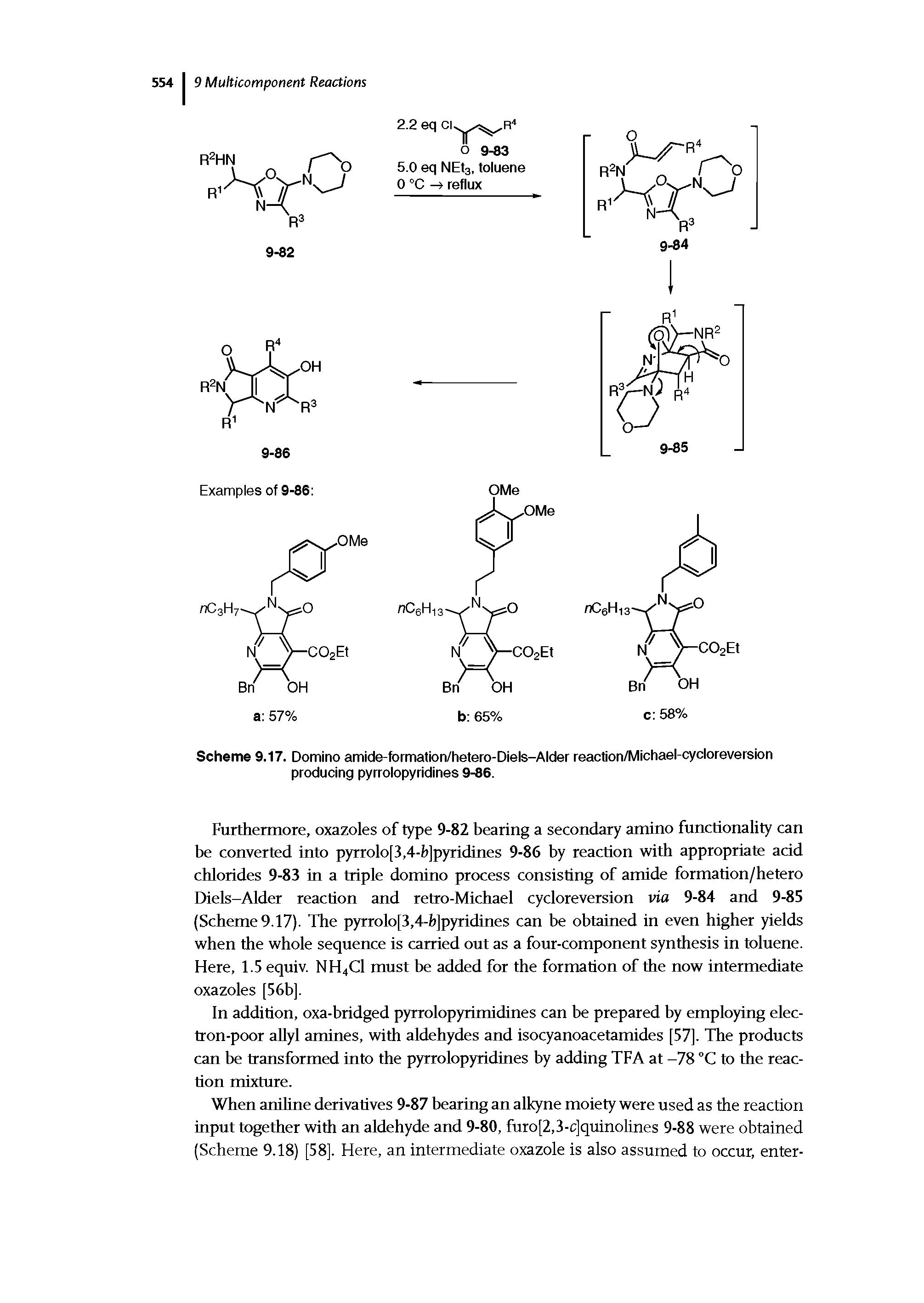 Scheme 9.17. Domino amide-formation/hetero-Diels-Alder reaction/Michael-cycloreversion producing pyrrolopyridines 9-86.