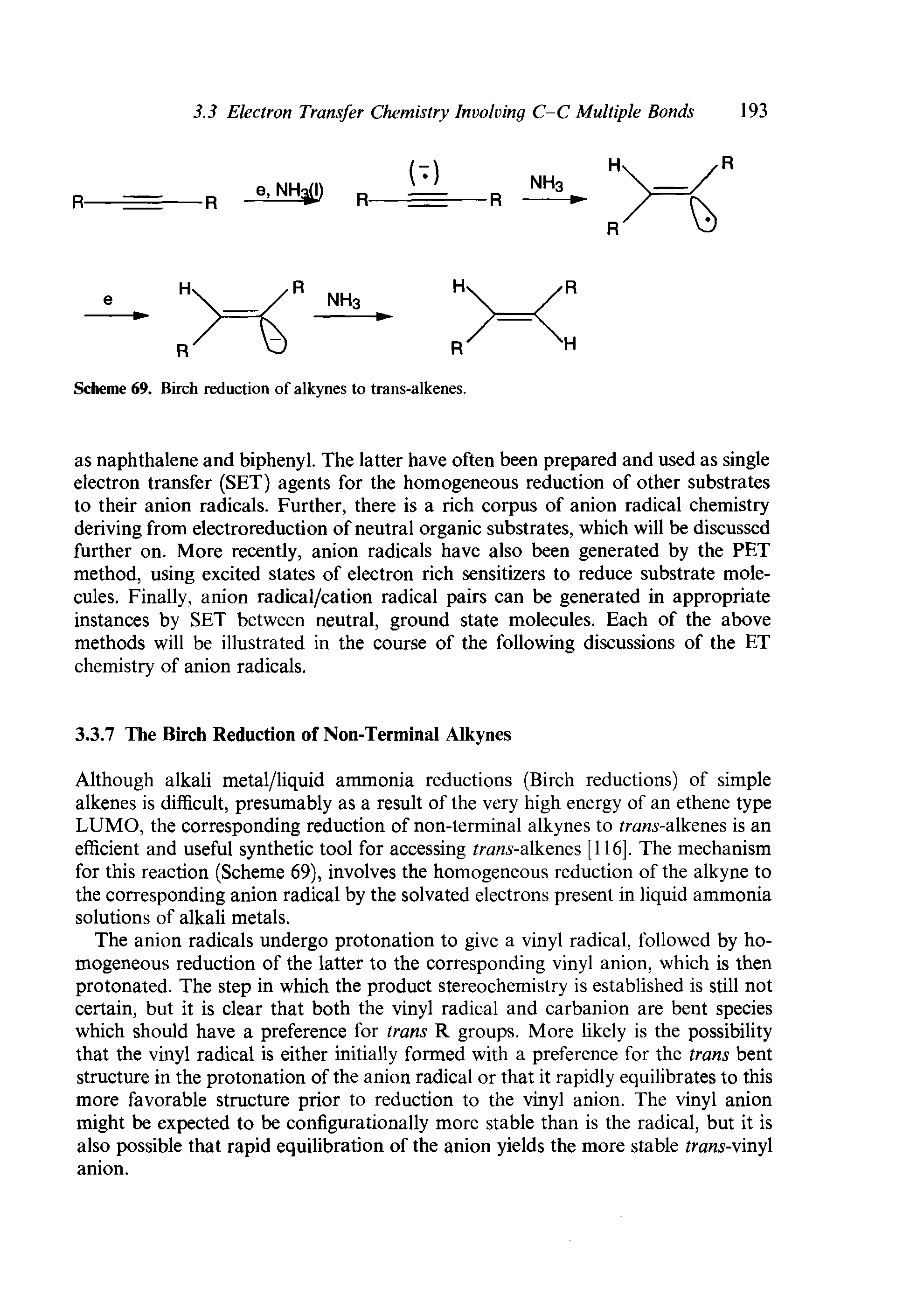 Scheme 69. Birch reduction of alkynes to trans-alkenes.
