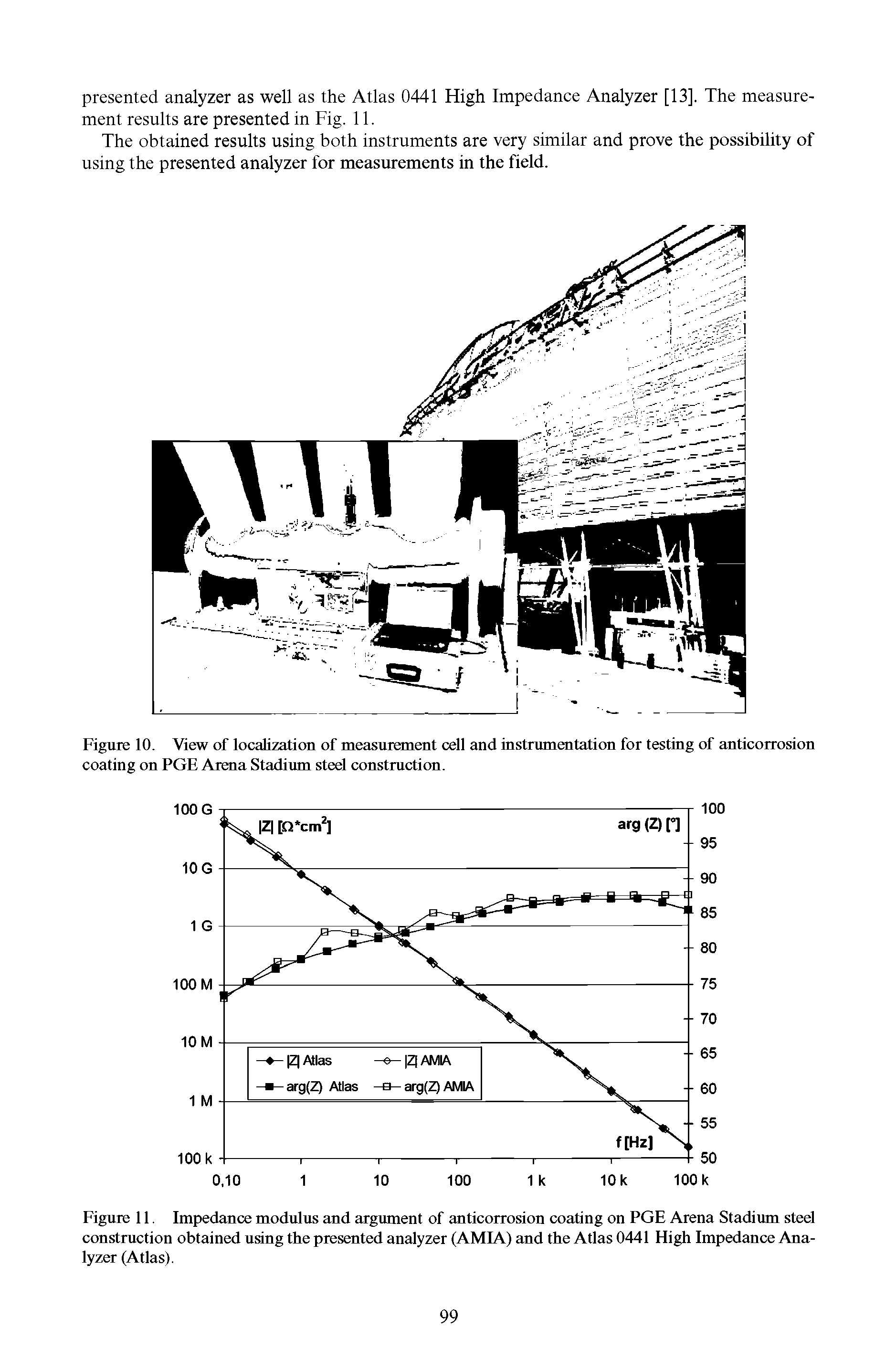 Figure 10. View of localization of measurement cell and instrumentation for testing of anticorrosion coating on PGE Arena Stadium steel construction.