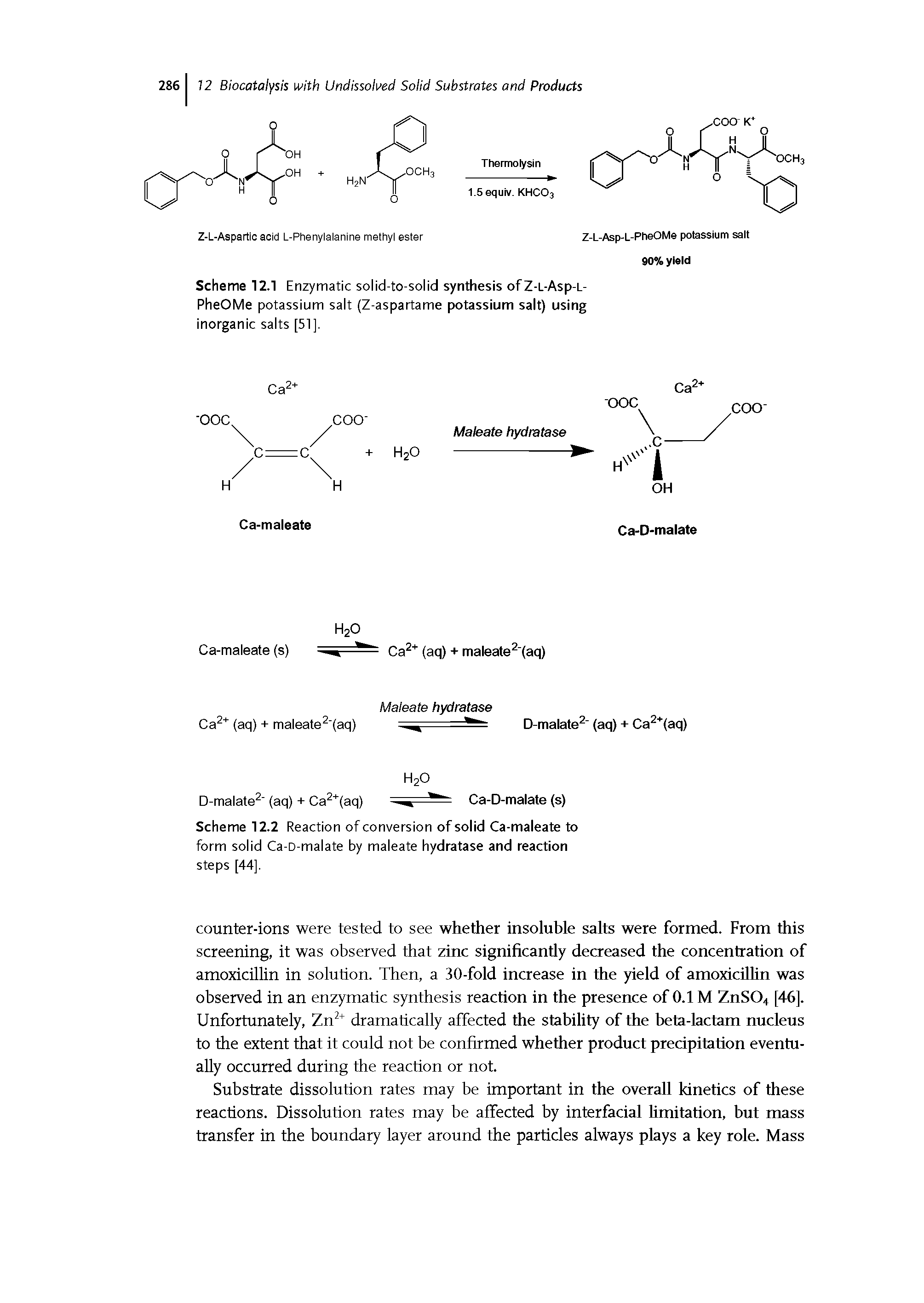 Scheme 12.2 Reaction of conversion of solid Ca-maleate to form solid Ca-D-malate by maleate hydratase and reaction steps [44].