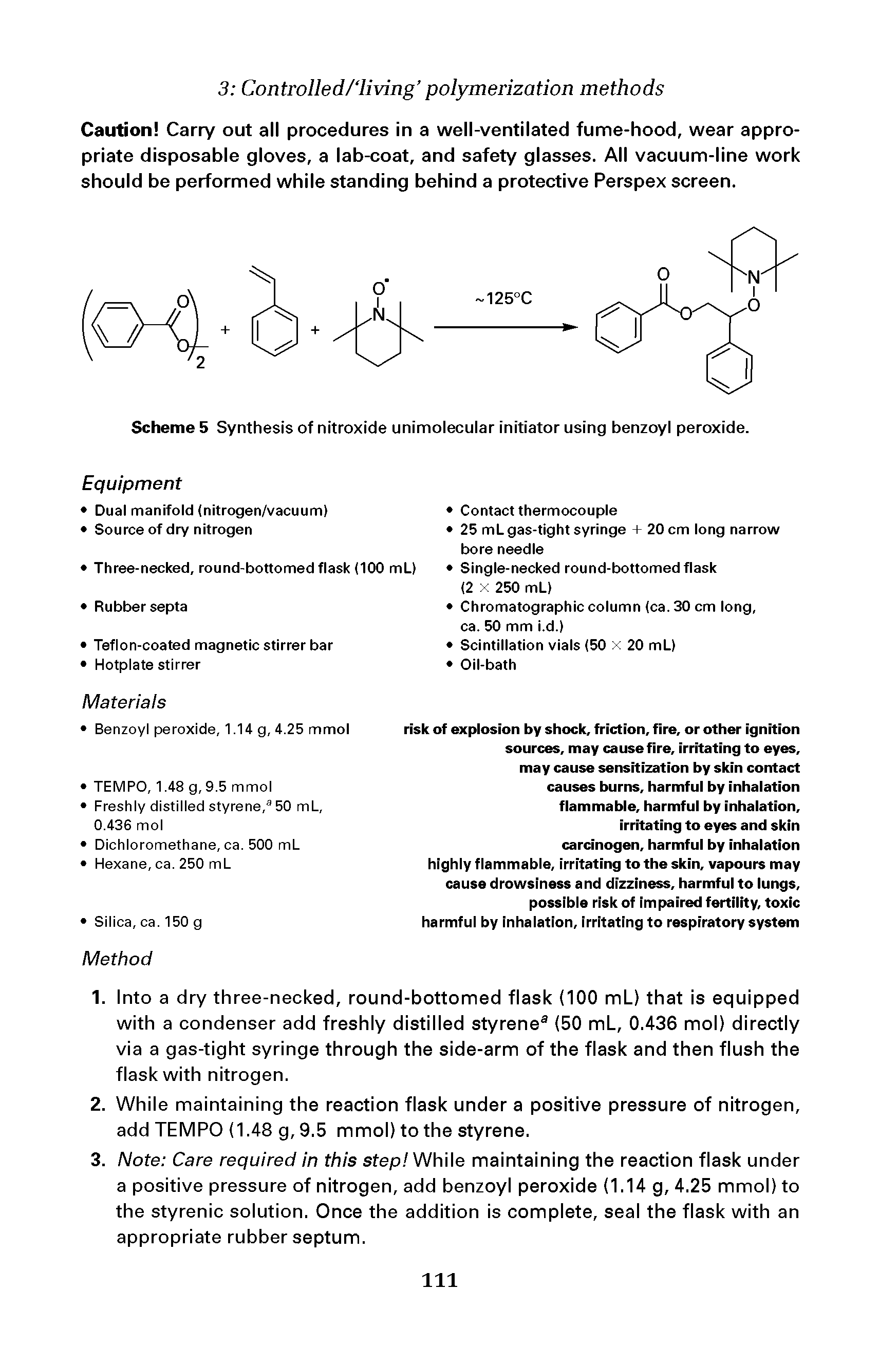 Scheme 5 Synthesis of nitroxide unimolecular initiator using benzoyl peroxide.