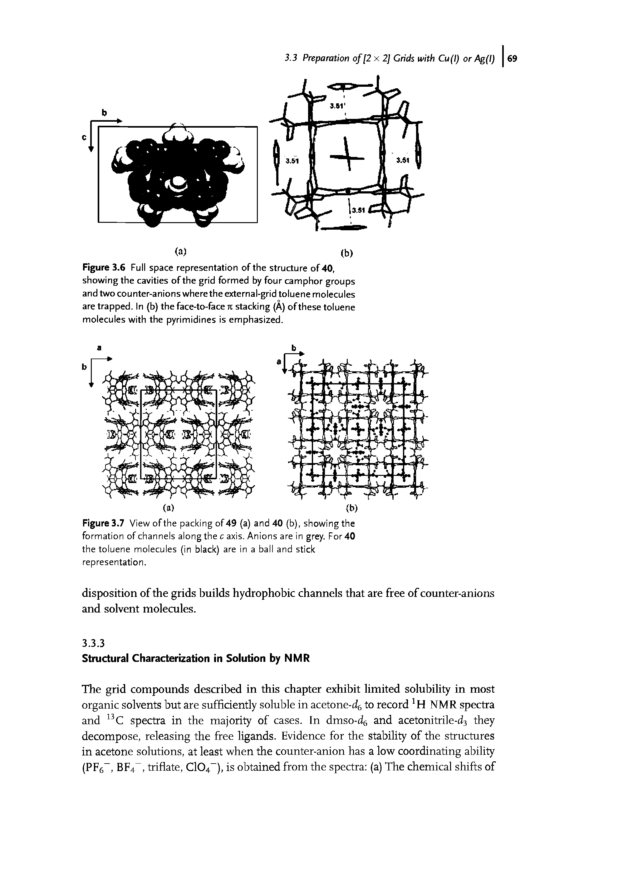 Figures. View ofthe packing of 49 (a) and 40 (b), showing the formation of channels along the c axis. Anions are in grey. For 40 the toluene molecules (in black) are in a ball and stick representation.