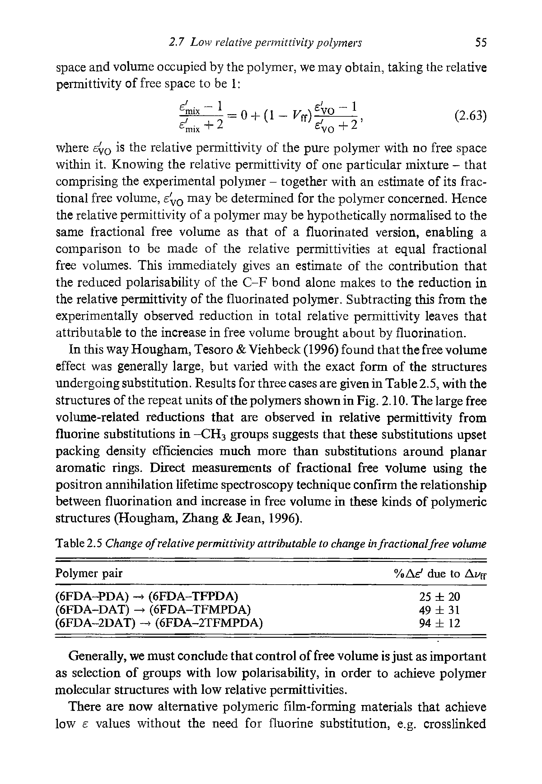 Table 2.5 Change of relative permittivity attributable to change in fractionalfree volume Polymer pair %Afr due to Ai/ff...