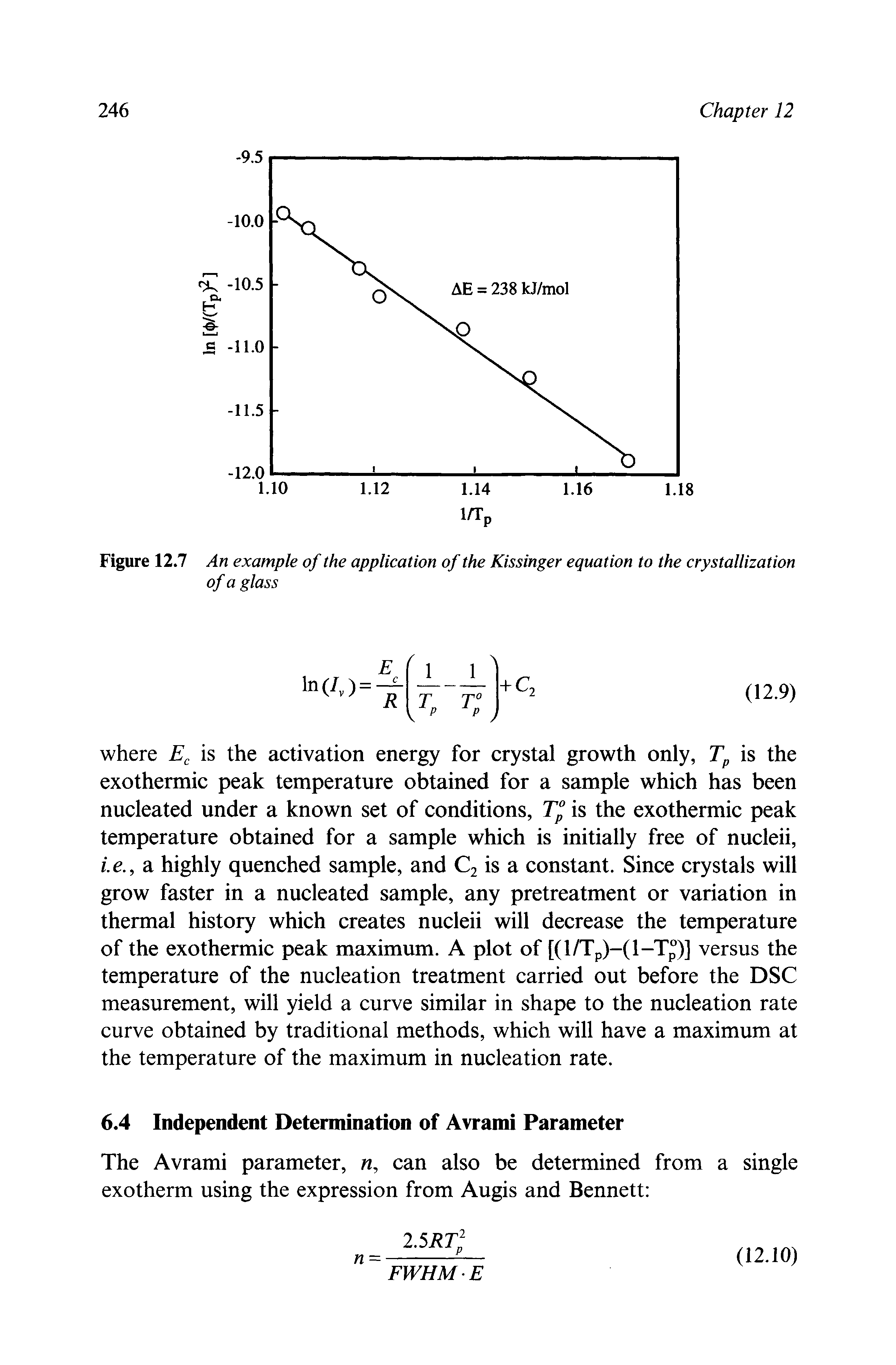 Figure 12.7 An example of the application of the Kissinger equation to the crystallization...