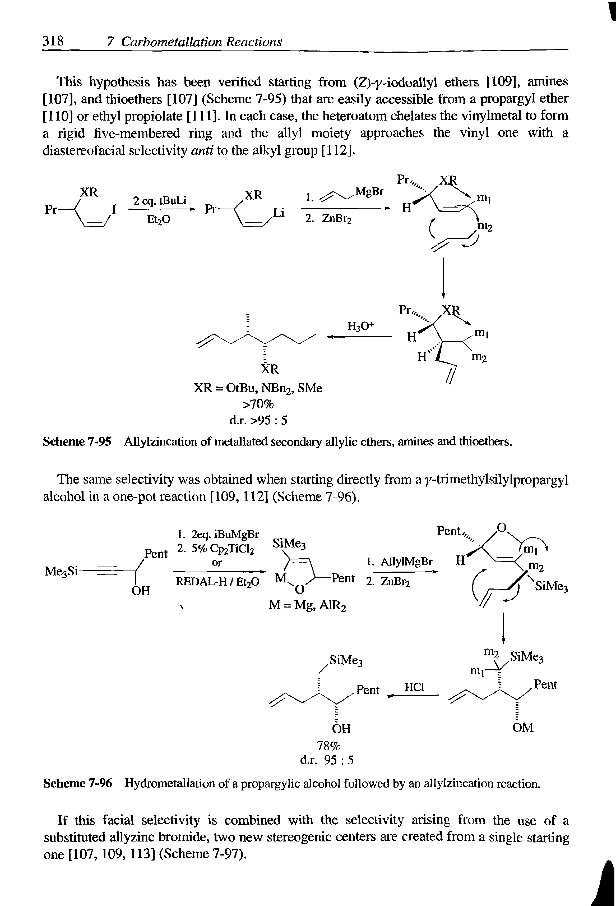 Scheme 7-96 Hydrometallation of a propargylic alcohol followed by an allylzincation reaction.