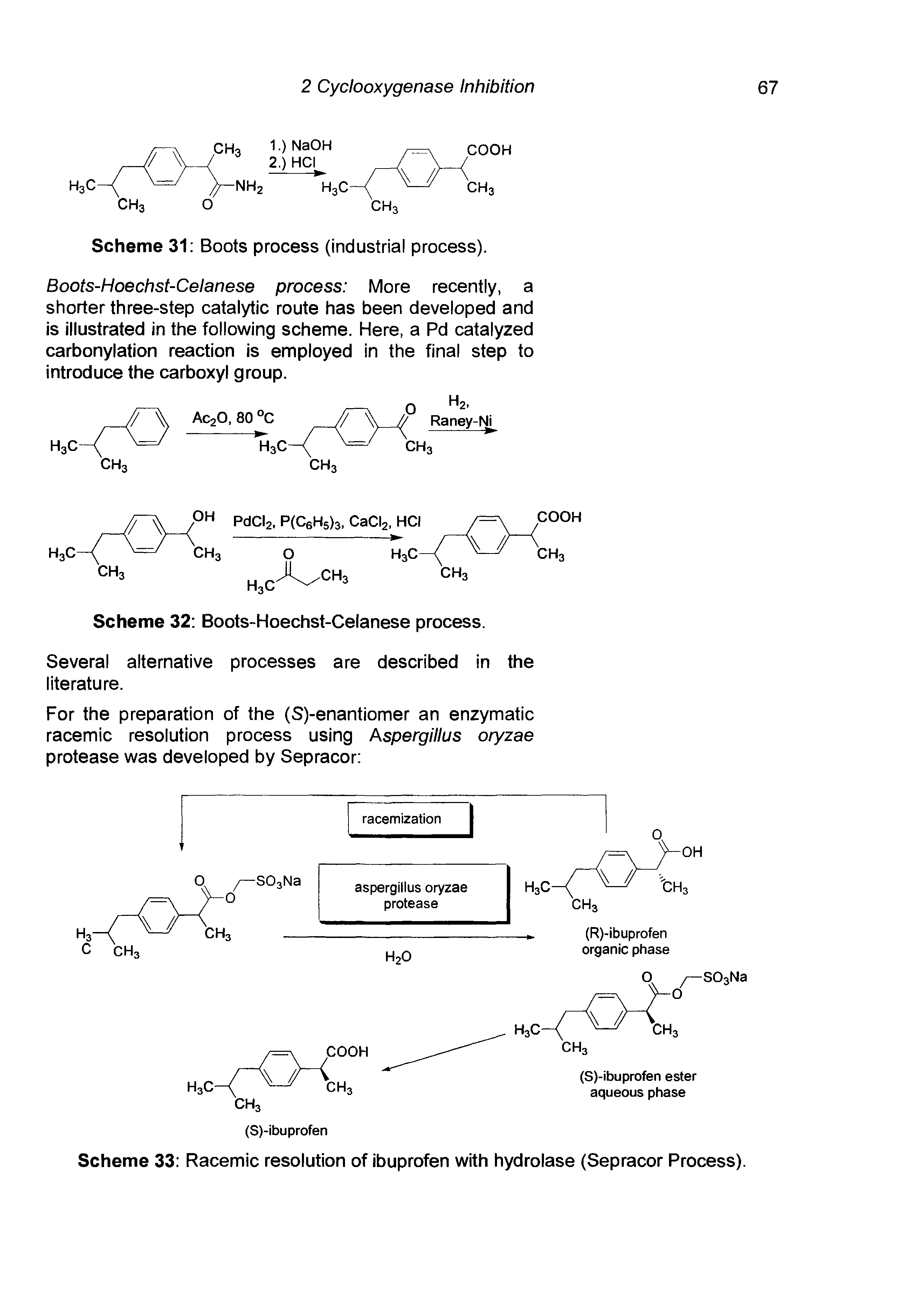 Scheme 33 Racemic resolution of ibuprofen with hydrolase (Sepracor Process).