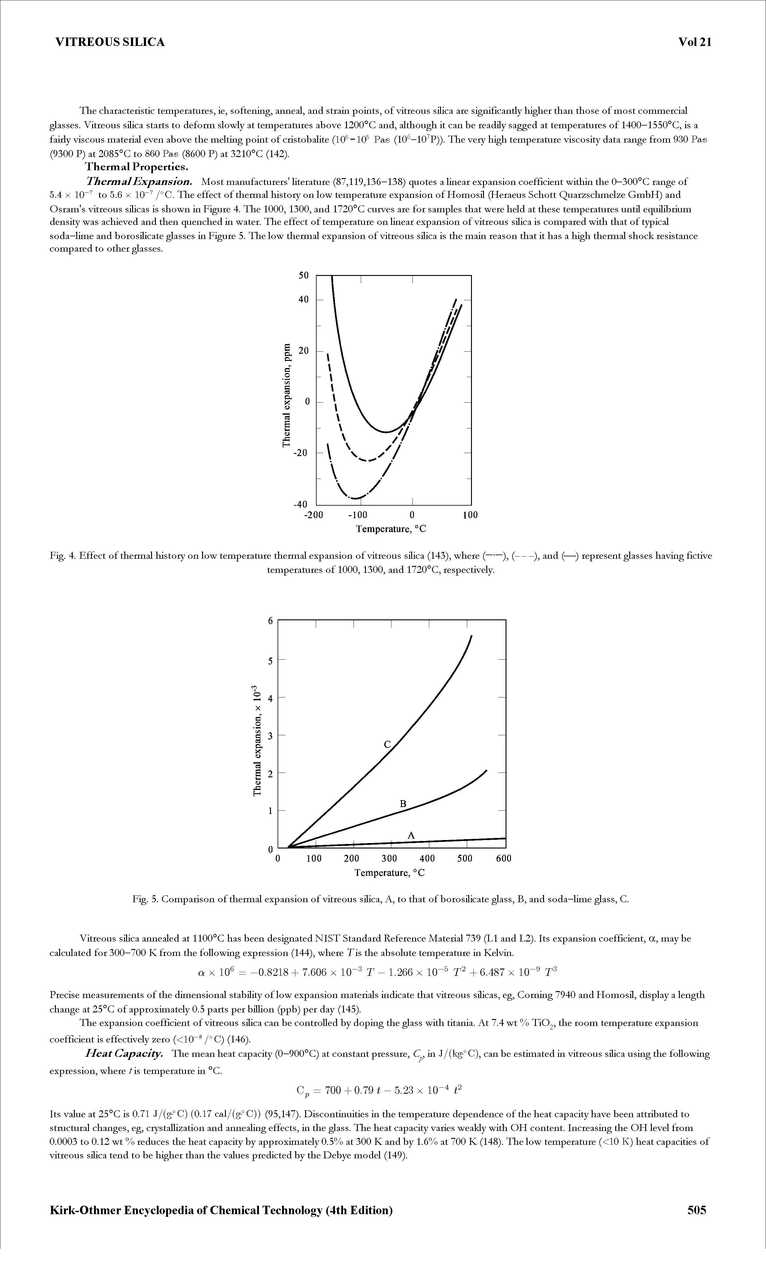 Fig. 5. Comparison of thermal expansion of vitreous siUca, A, to that of borosiUcate glass, B, and soda—lime glass, C.