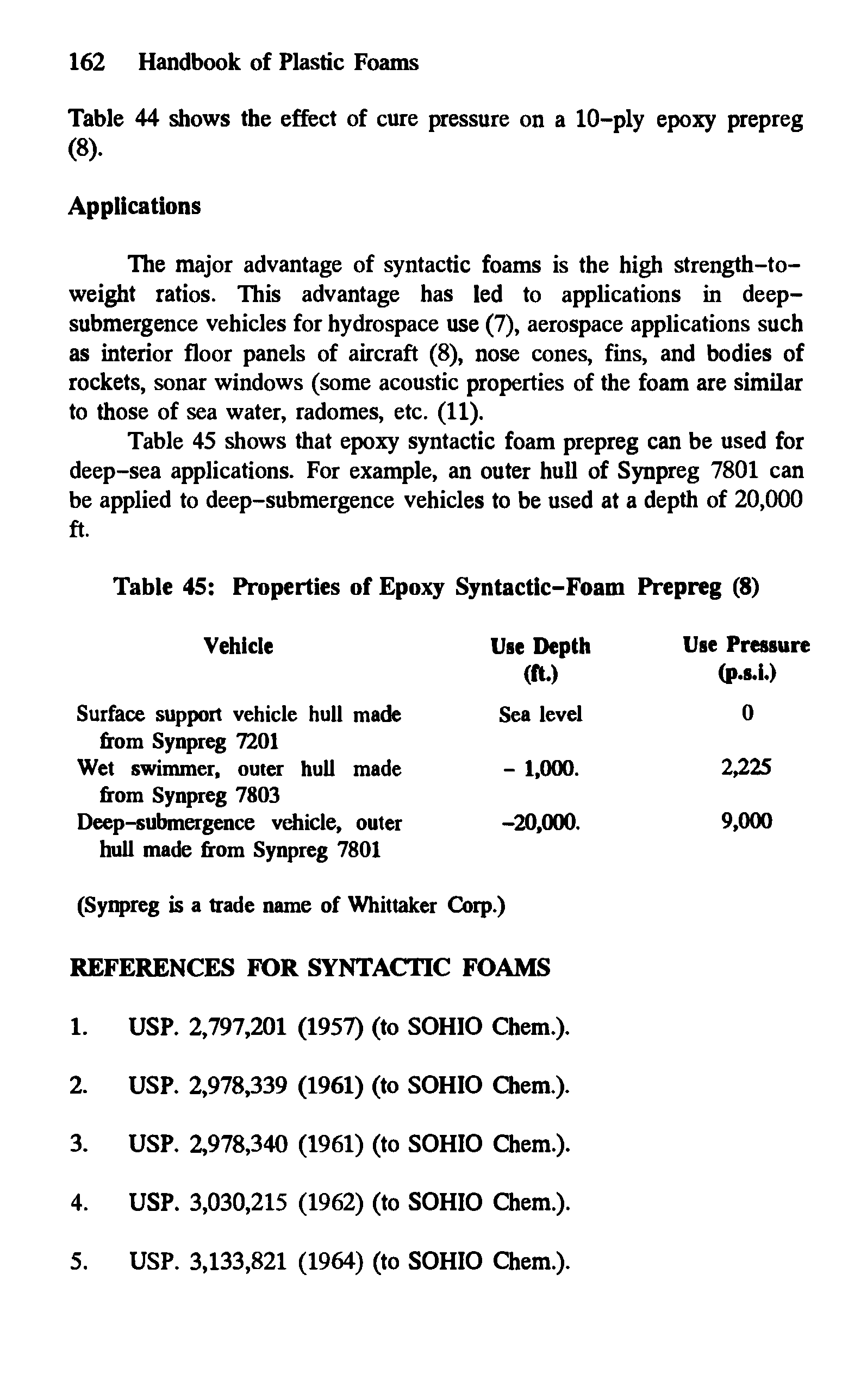 Table 45 Properties of Epoxy Syntactic-Foam Prepreg (8) Vehicle...