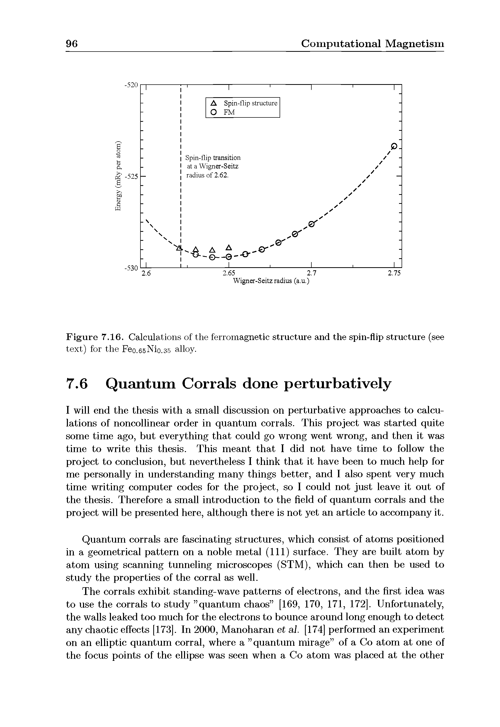 Figure 7.16. Calculations of the ferromagnetic structure and the spin-flip structure (see text) for the Feo.65Nio.35 alloy.