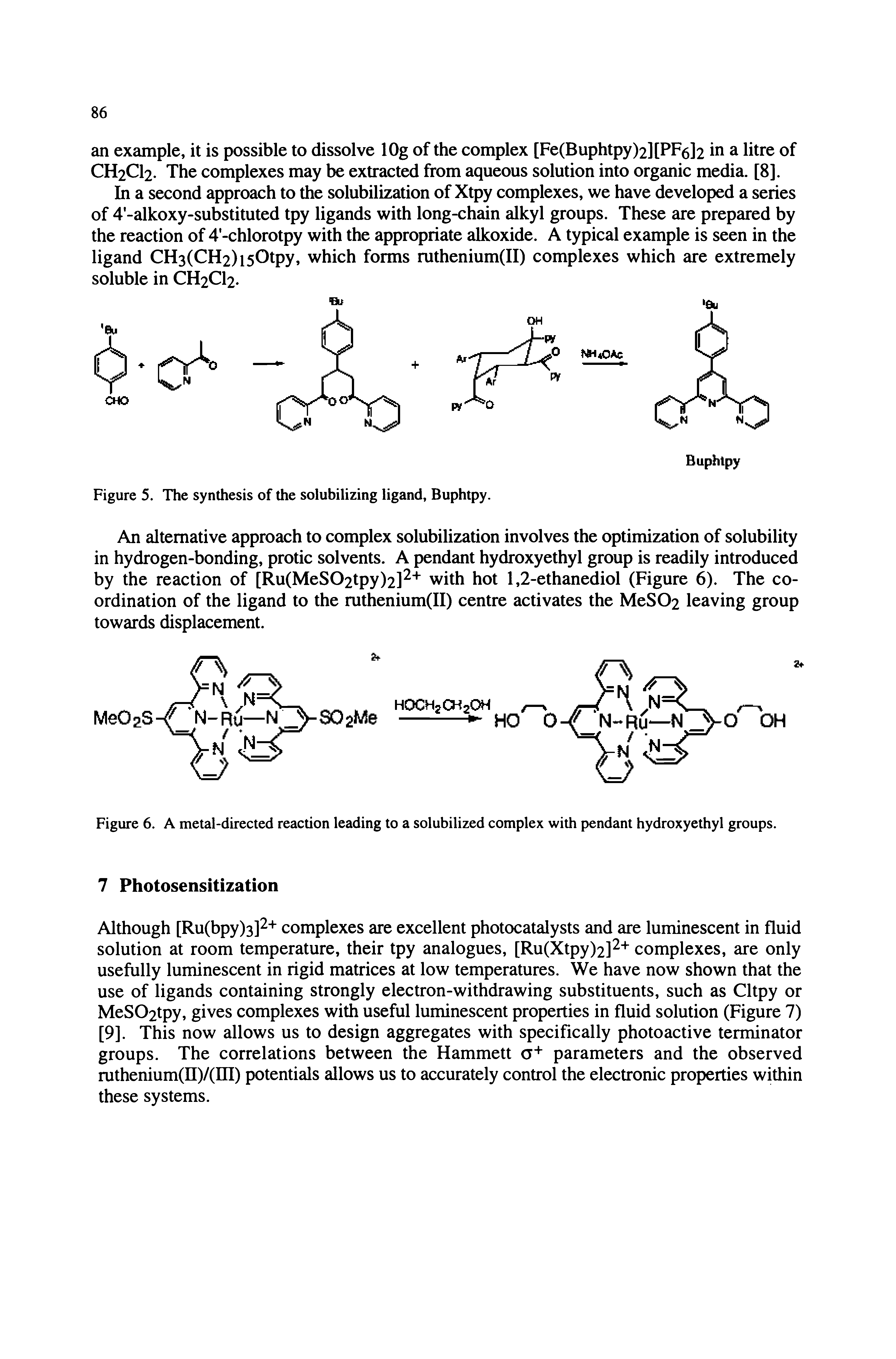 Figure 6. A metal-directed reaction leading to a solubilized complex with pendant hydroxyethyl groups.