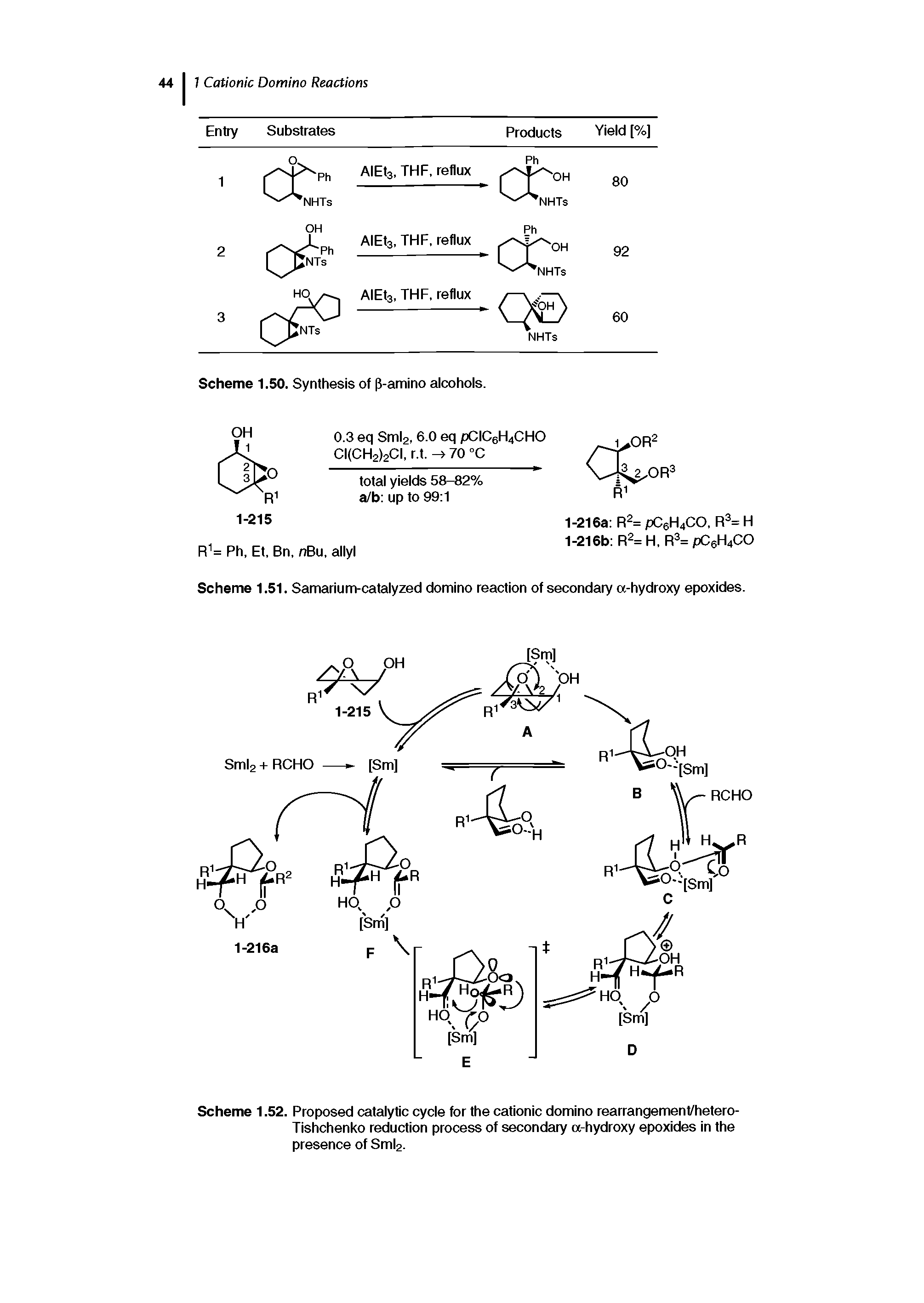 Scheme 1.52. Proposed catalytic cycle for the cationic domino rearrangement/hetero-Tishchenko reduction process of secondary a-hydroxy epoxides in the presence of Sml2.