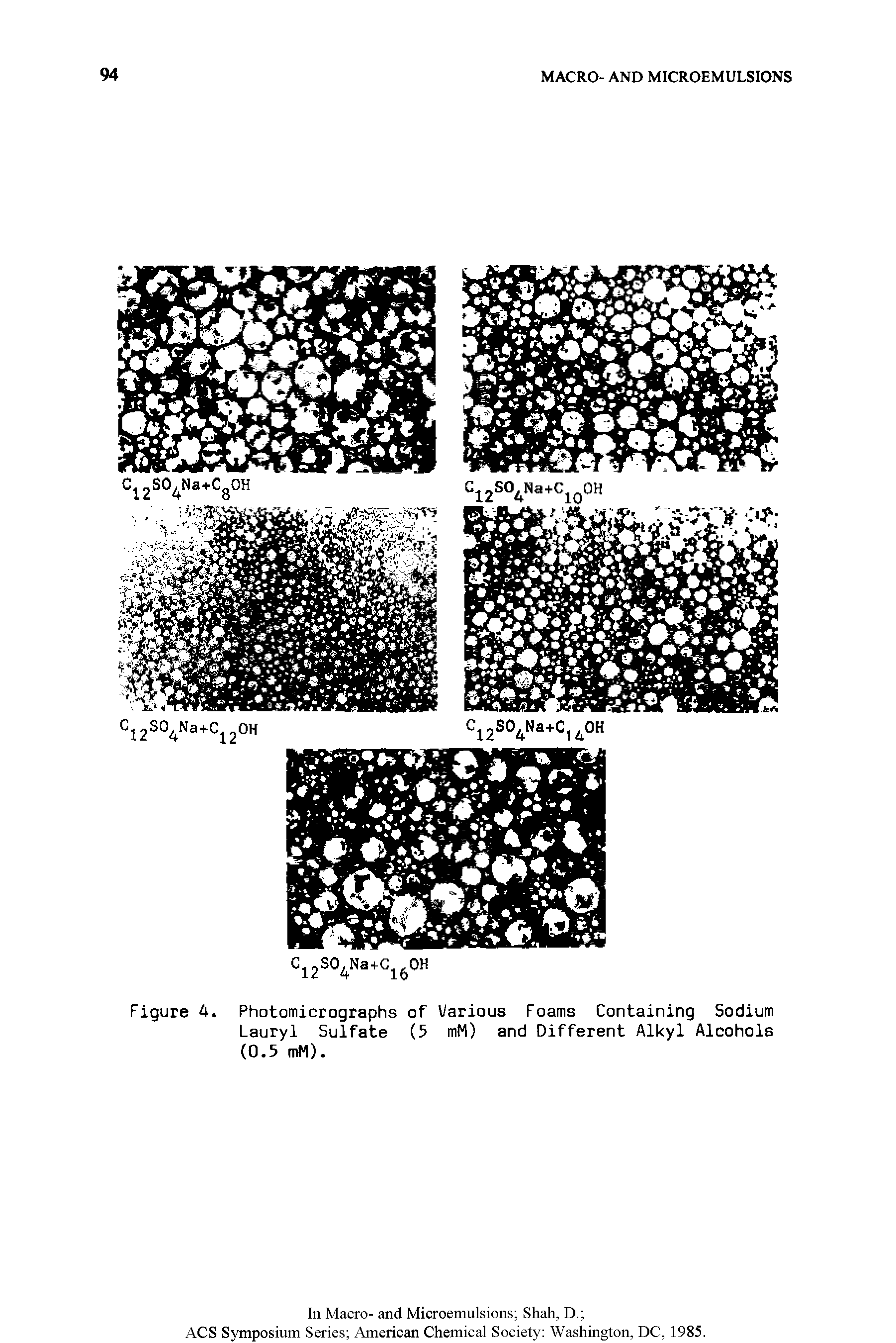 Figure 4. Photomicrographs of Various Foams Containing Sodium Lauryl Sulfate (5 mM) and Different Alkyl Alcohols (0.5 mM).