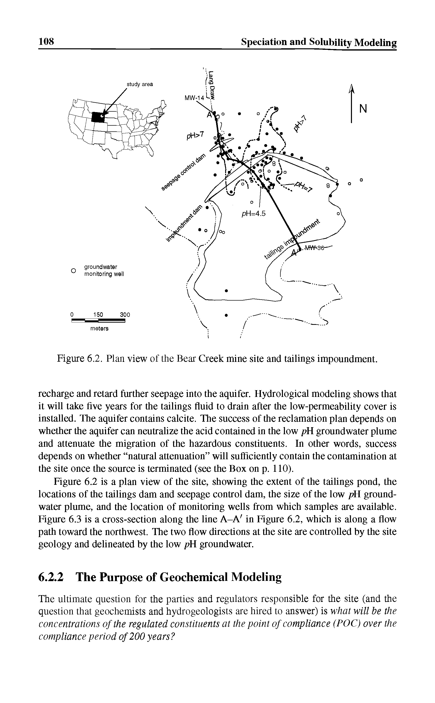 Figure 6.2. Plan view of the Bear Creek mine site and tailings impoundment.