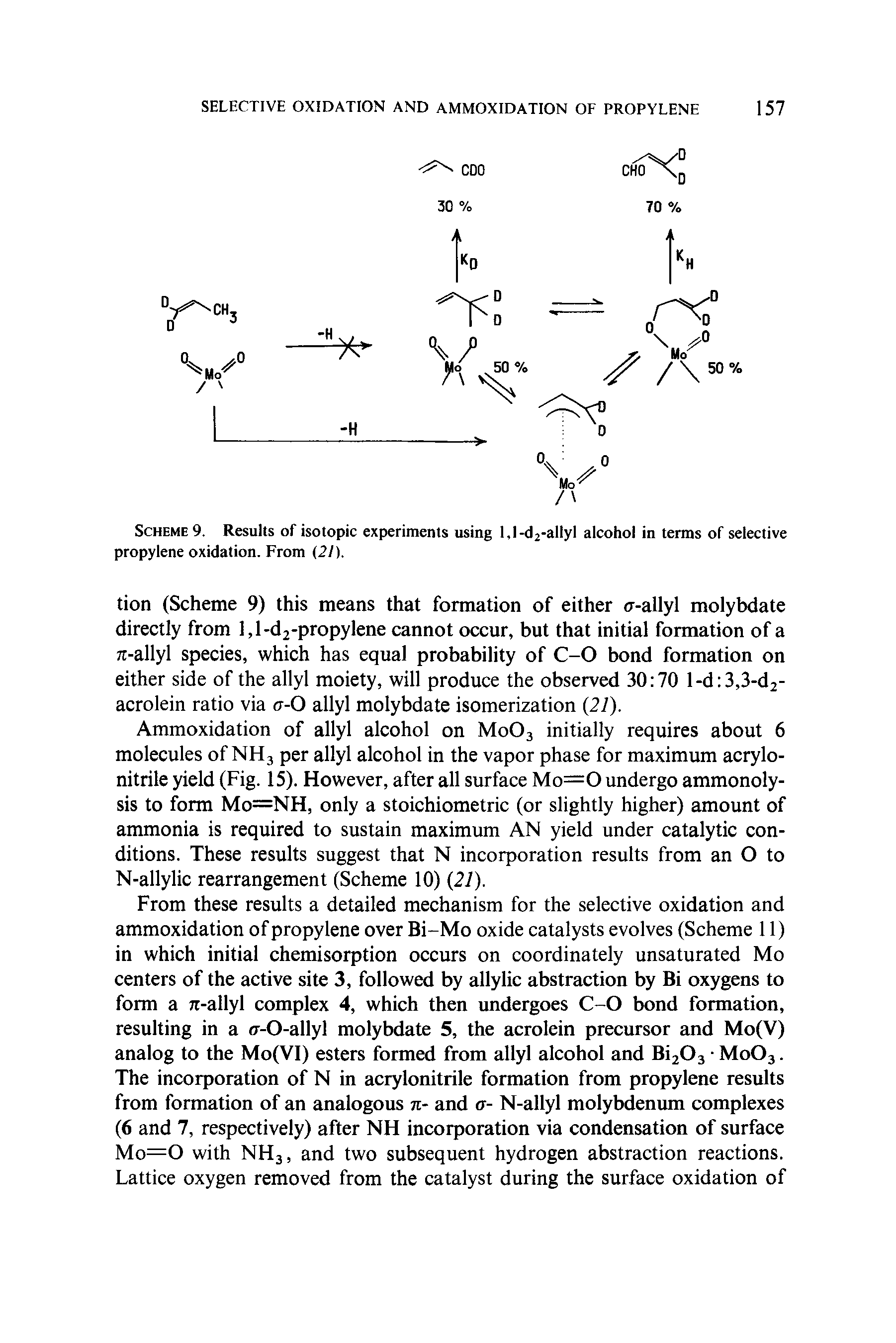 Scheme 9. Results of isotopic experiments using I,l-<l2-allyl alcohol in terms of selective propylene oxidation. From (2/).