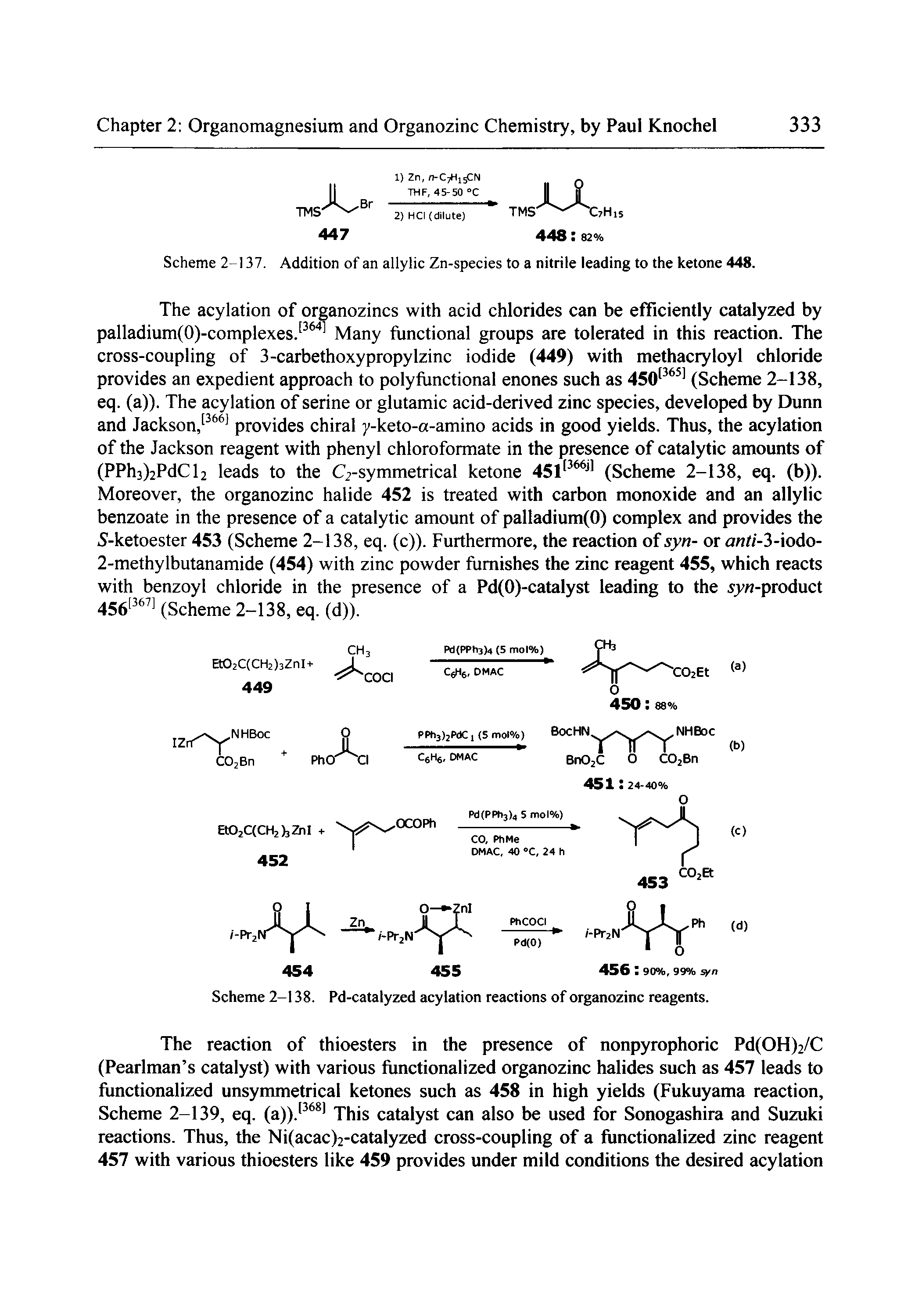 Scheme 2-138. Pd-catalyzed acylation reactions of organozinc reagents.