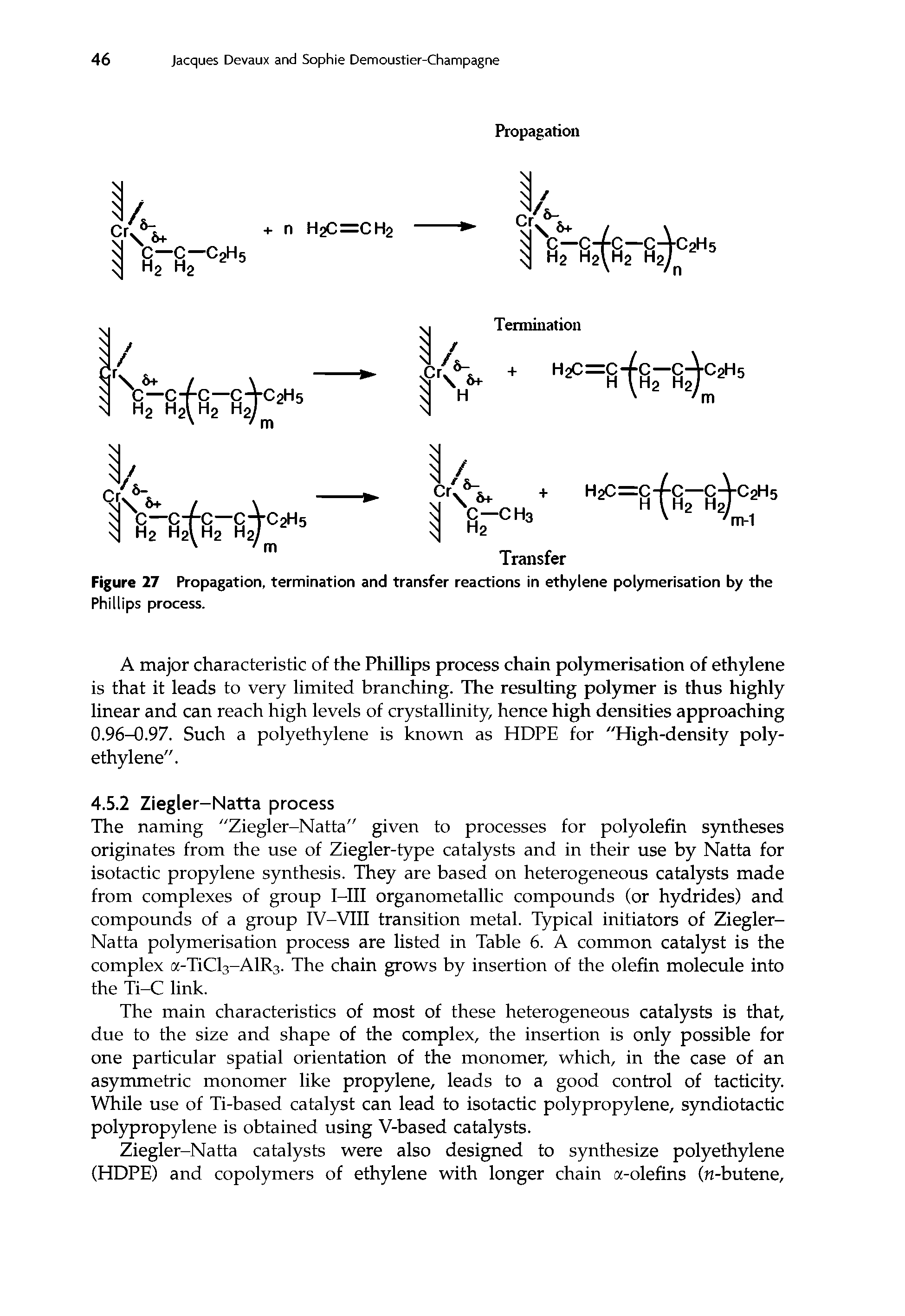 Figure 27 Propagation, termination and transfer reactions in ethylene polymerisation by the Phillips process.