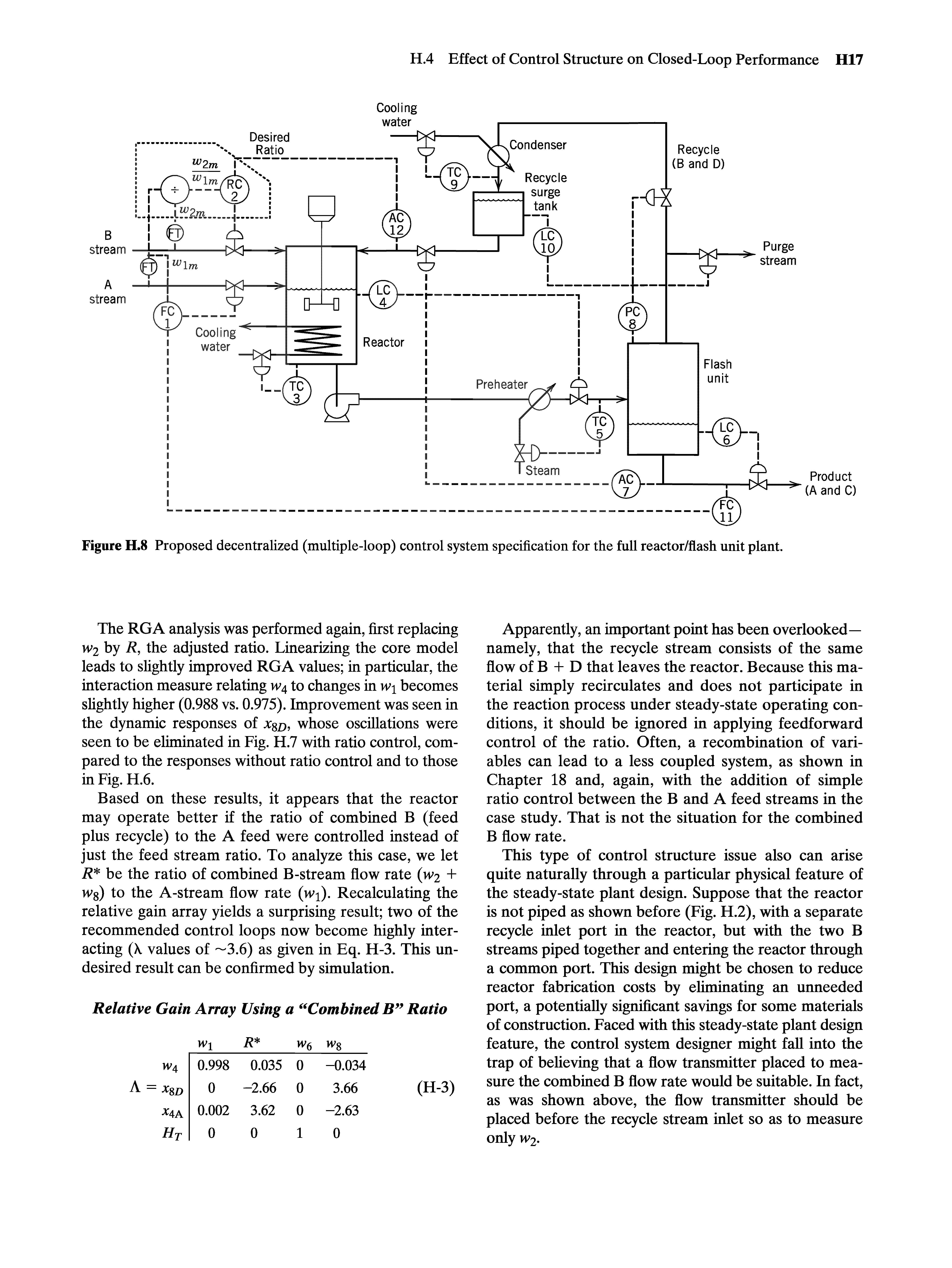 Figure H.8 Proposed decentralized (multiple-loop) control system specification for the full reactor/flash unit plant.