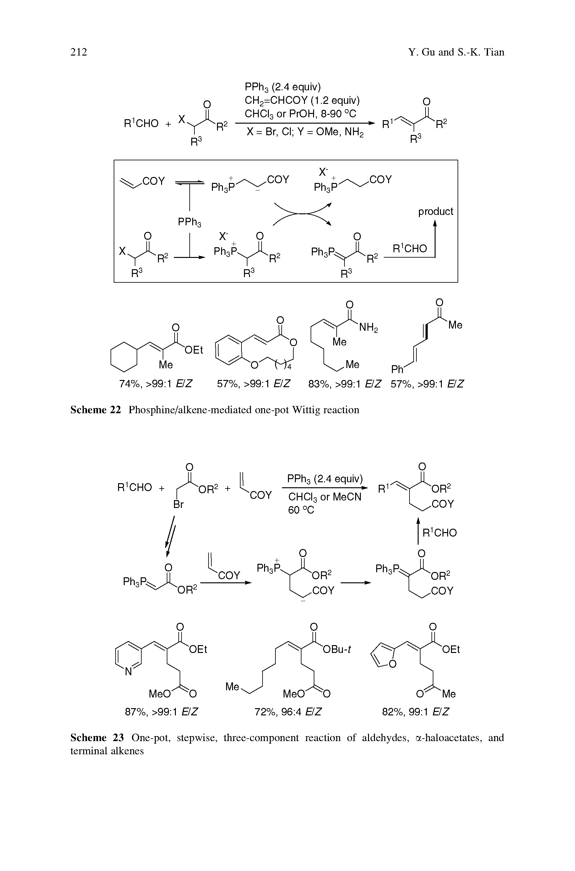 Scheme 23 One-pot, stepwise, three-component reaction of aldehydes, a-haloacetates, and terminal alkenes...