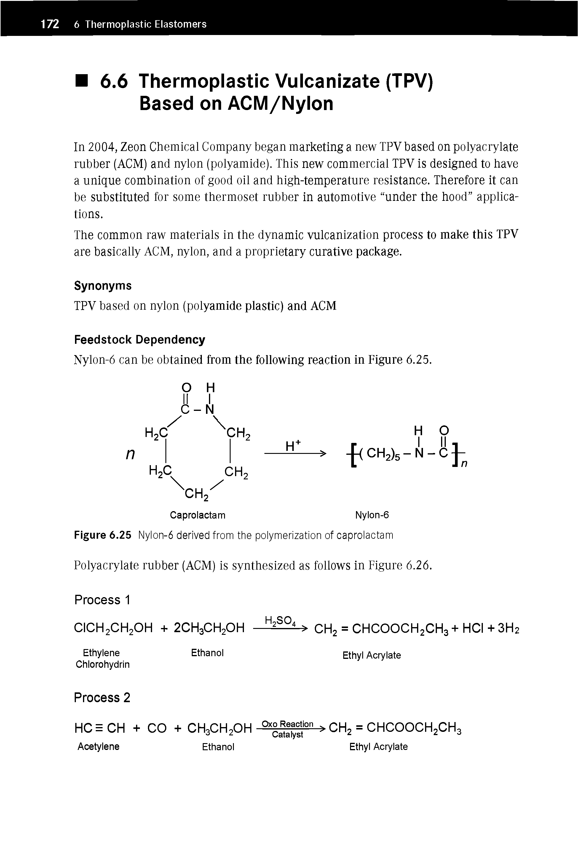 Figure 6.25 Nylon-6 derived from the polymerization of caprolactam Polyacrylate rubber (ACM) is synthesized as follows in Figure 6.26.