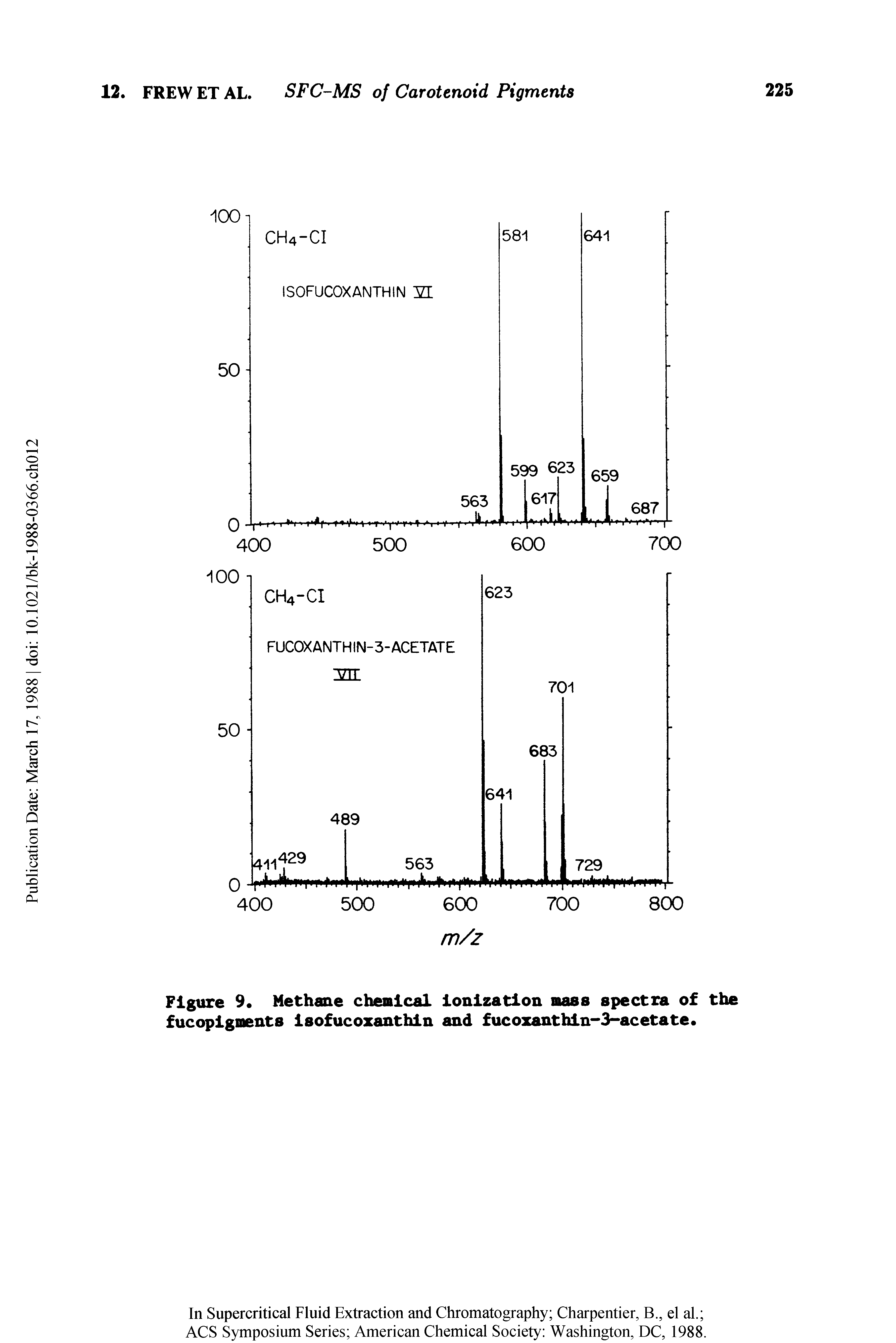 Figure 9 Methane chemical ionization mass spectra of the fucopigments isofucozanthin and fucozanthin-3-acetate ...